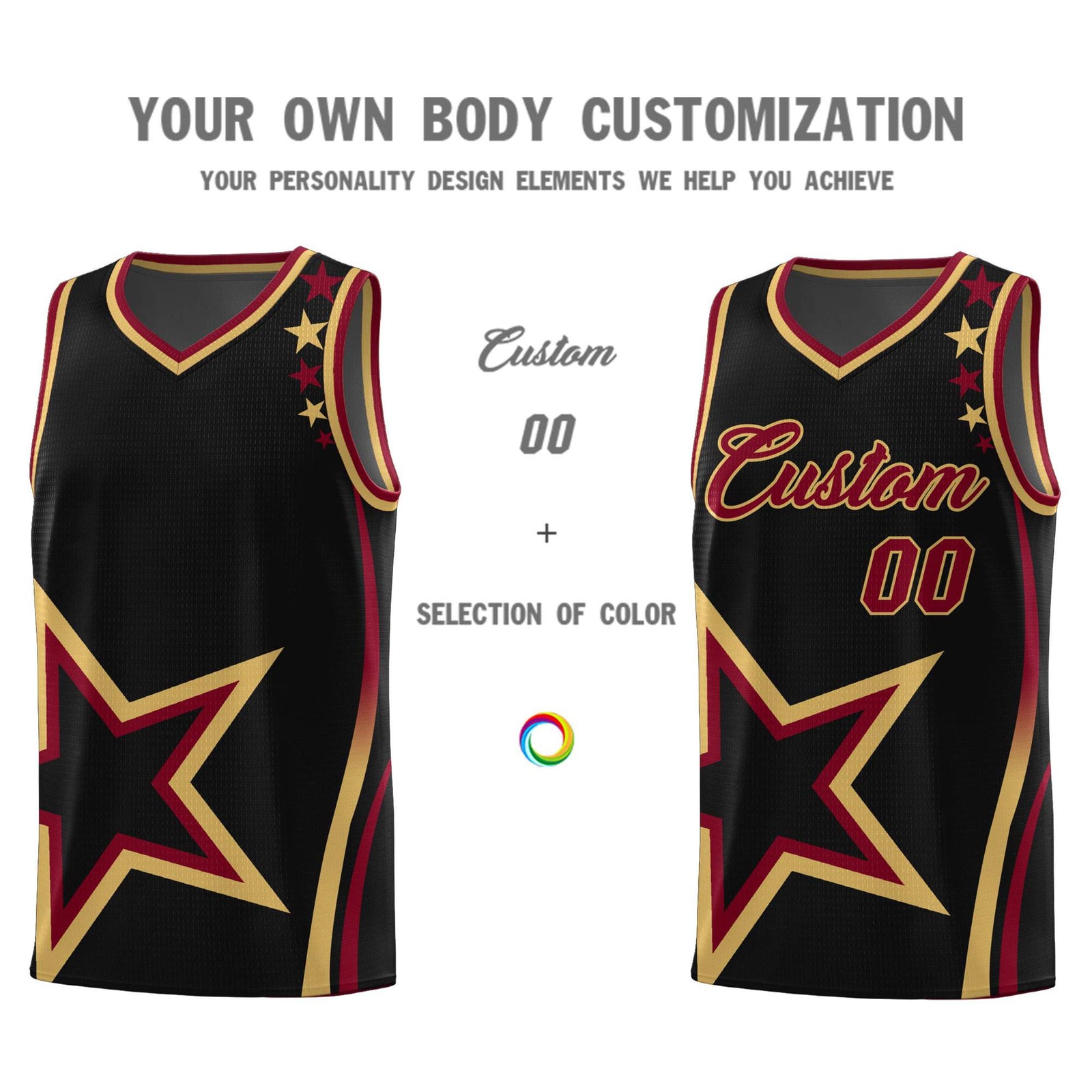 Custom Black Shoulder Stars Graffiti Pattern Sets Basketball Jersey