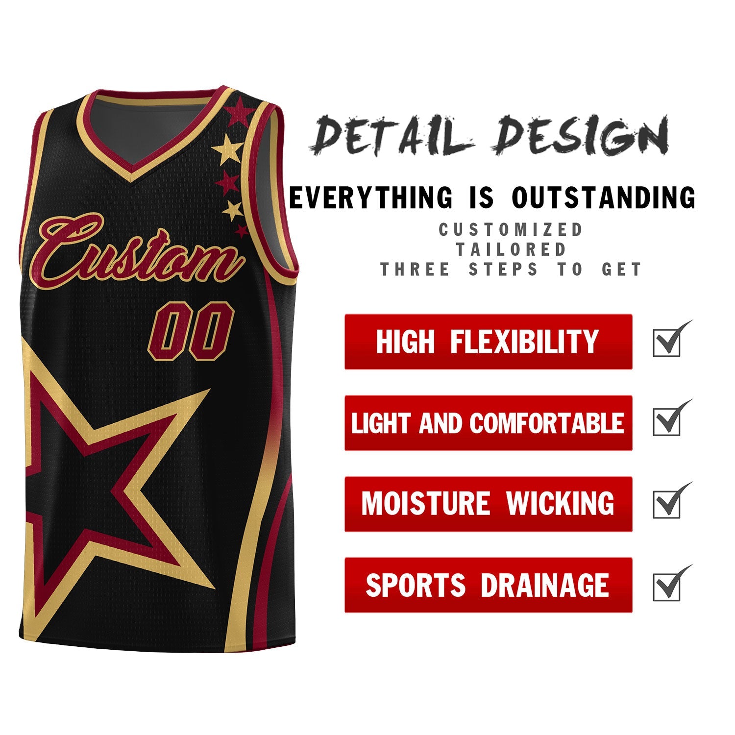 Custom Black Shoulder Stars Graffiti Pattern Sets Basketball Jersey
