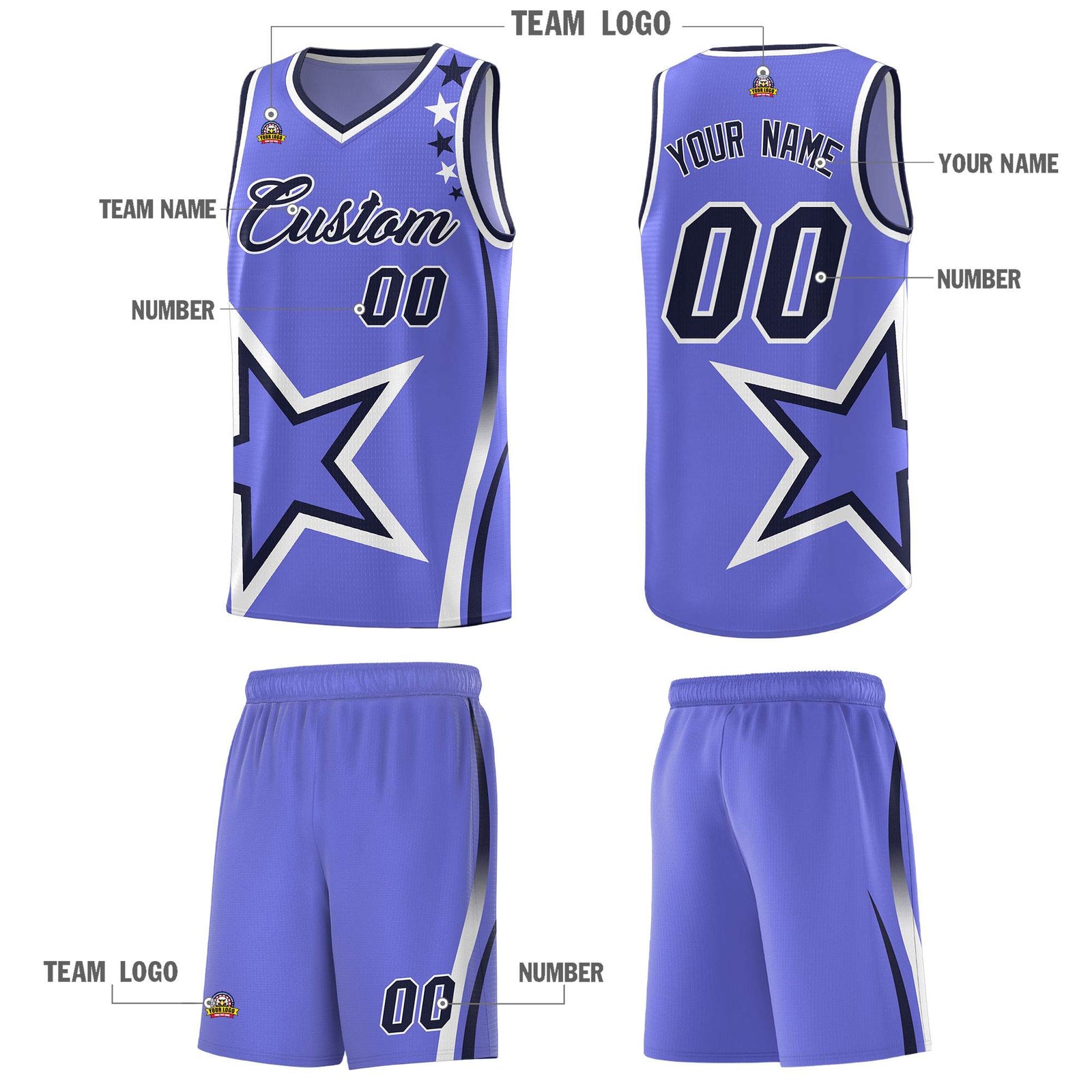Custom Purple Shoulder Stars Graffiti Pattern Sets Basketball Jersey