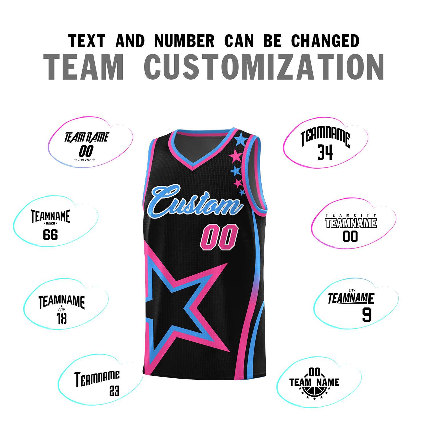 Custom Black Shoulder Stars Graffiti Pattern Sets Basketball Jersey