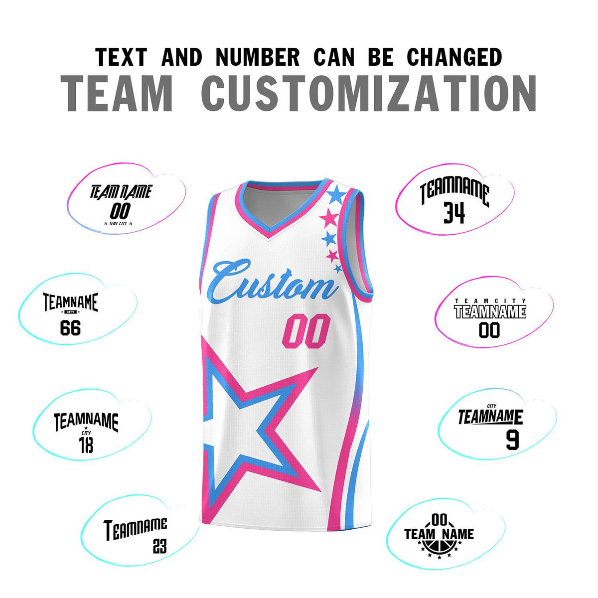 Custom White Shoulder Stars Graffiti Pattern Sets Basketball Jersey
