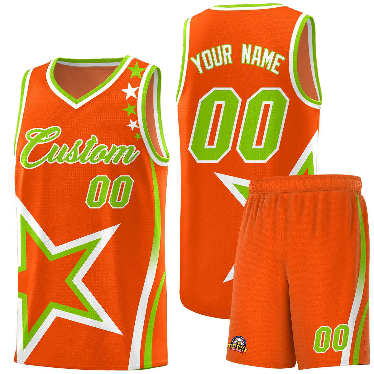 Custom Orange Shoulder Stars Graffiti Pattern Sets Basketball Jersey