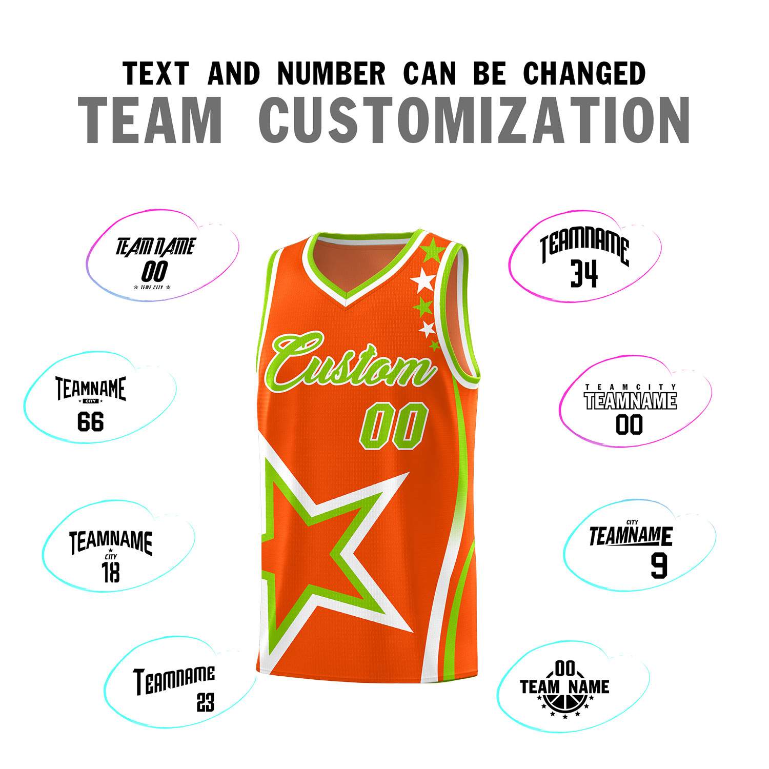 Custom Orange Shoulder Stars Graffiti Pattern Sets Basketball Jersey