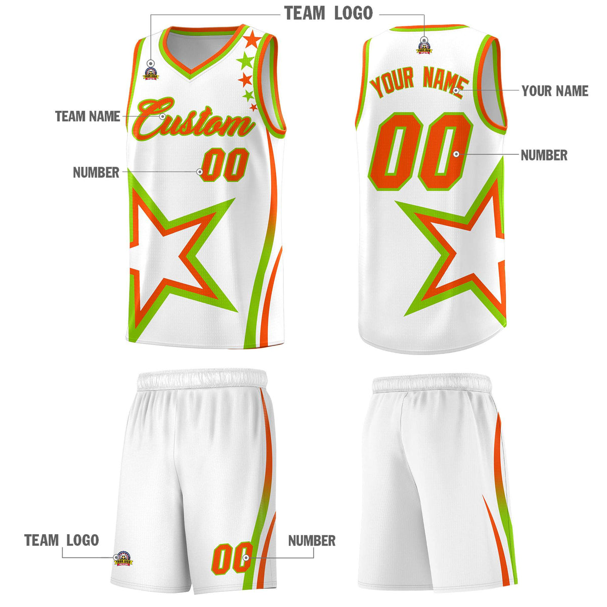 Custom White Shoulder Stars Graffiti Pattern Sets Basketball Jersey