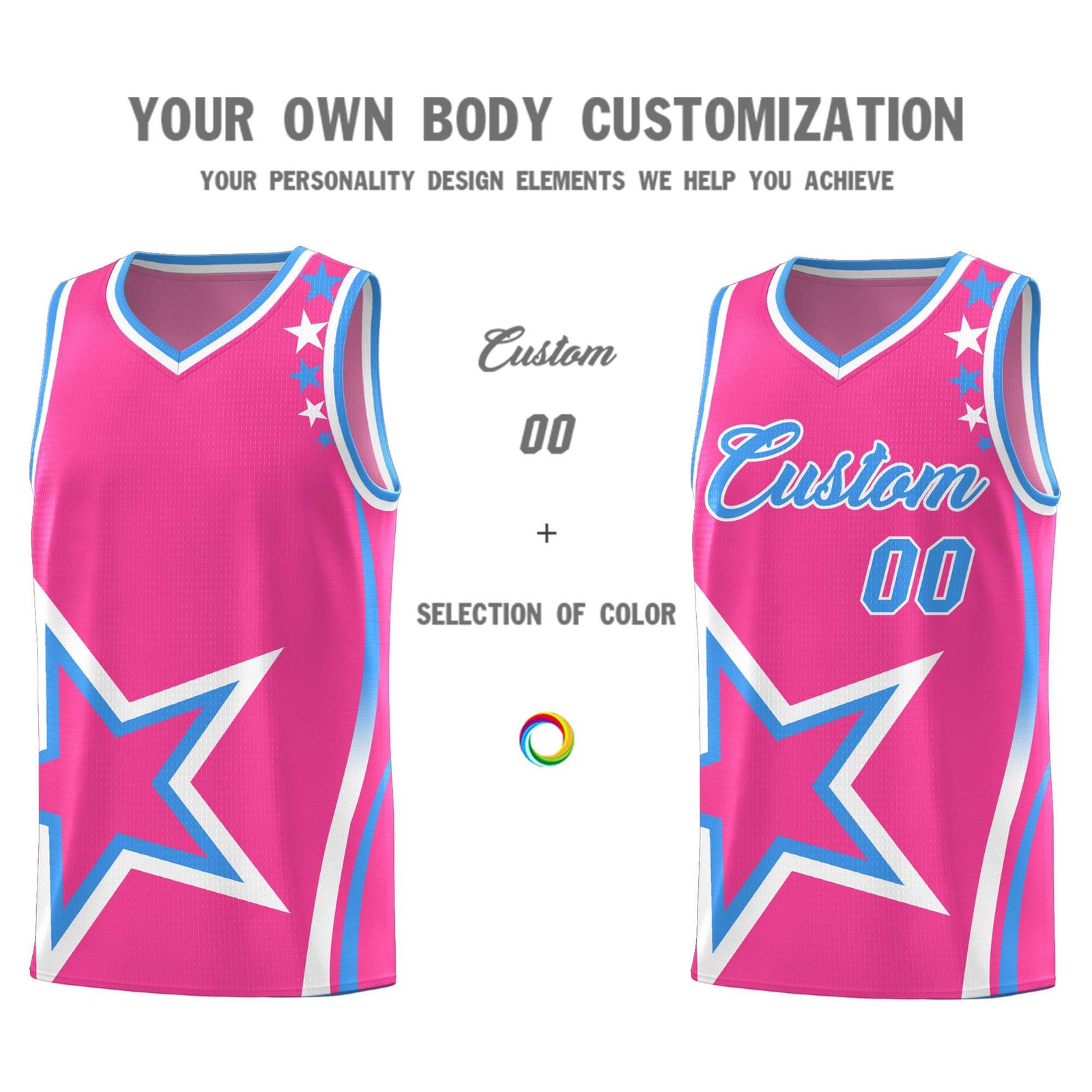 Custom Pink Shoulder Stars Graffiti Pattern Sets Basketball Jersey