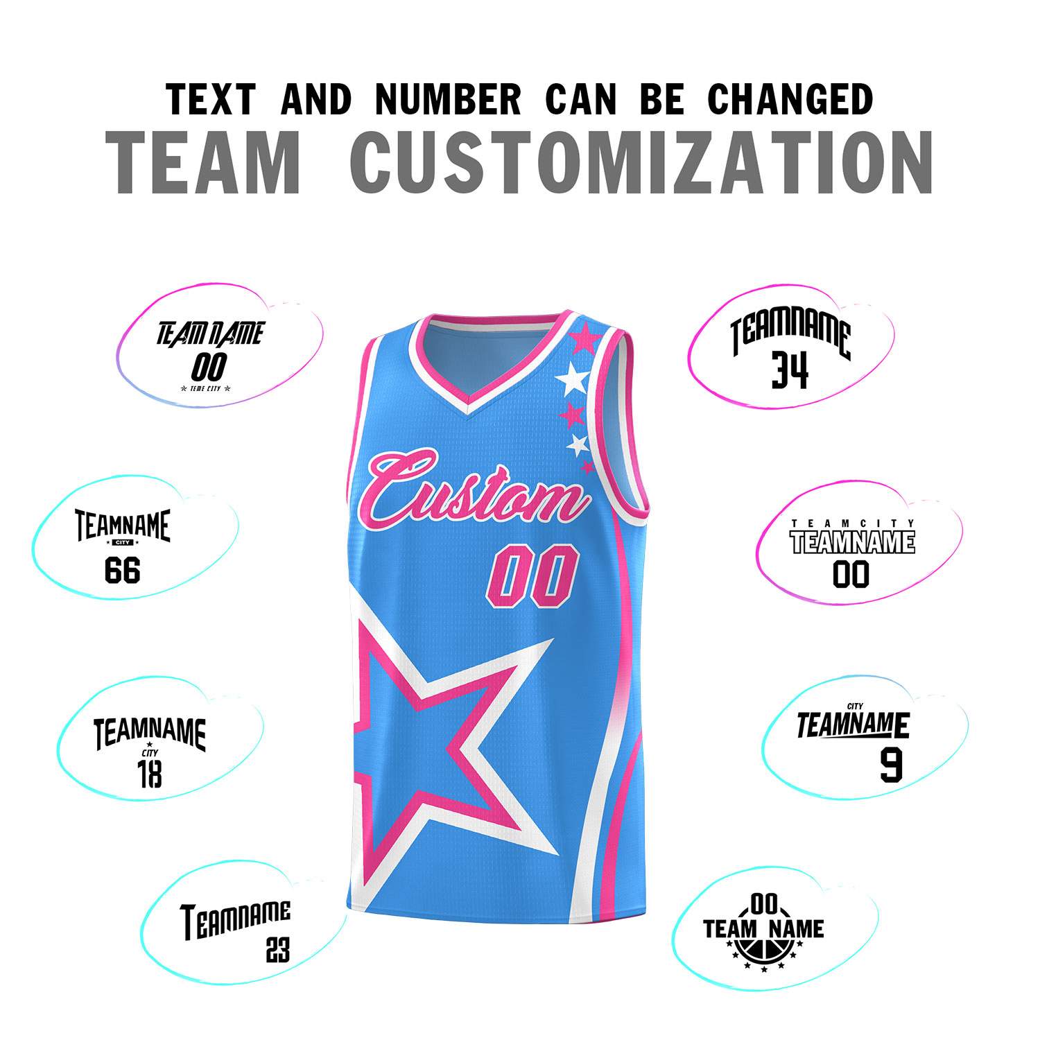 Custom Light Blue Shoulder Stars Graffiti Pattern Sets Basketball Jersey
