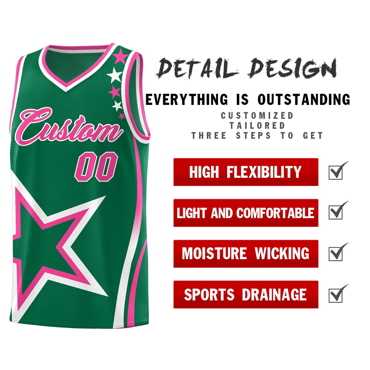 Custom Kelly Green Shoulder Stars Graffiti Pattern Sets Basketball Jersey