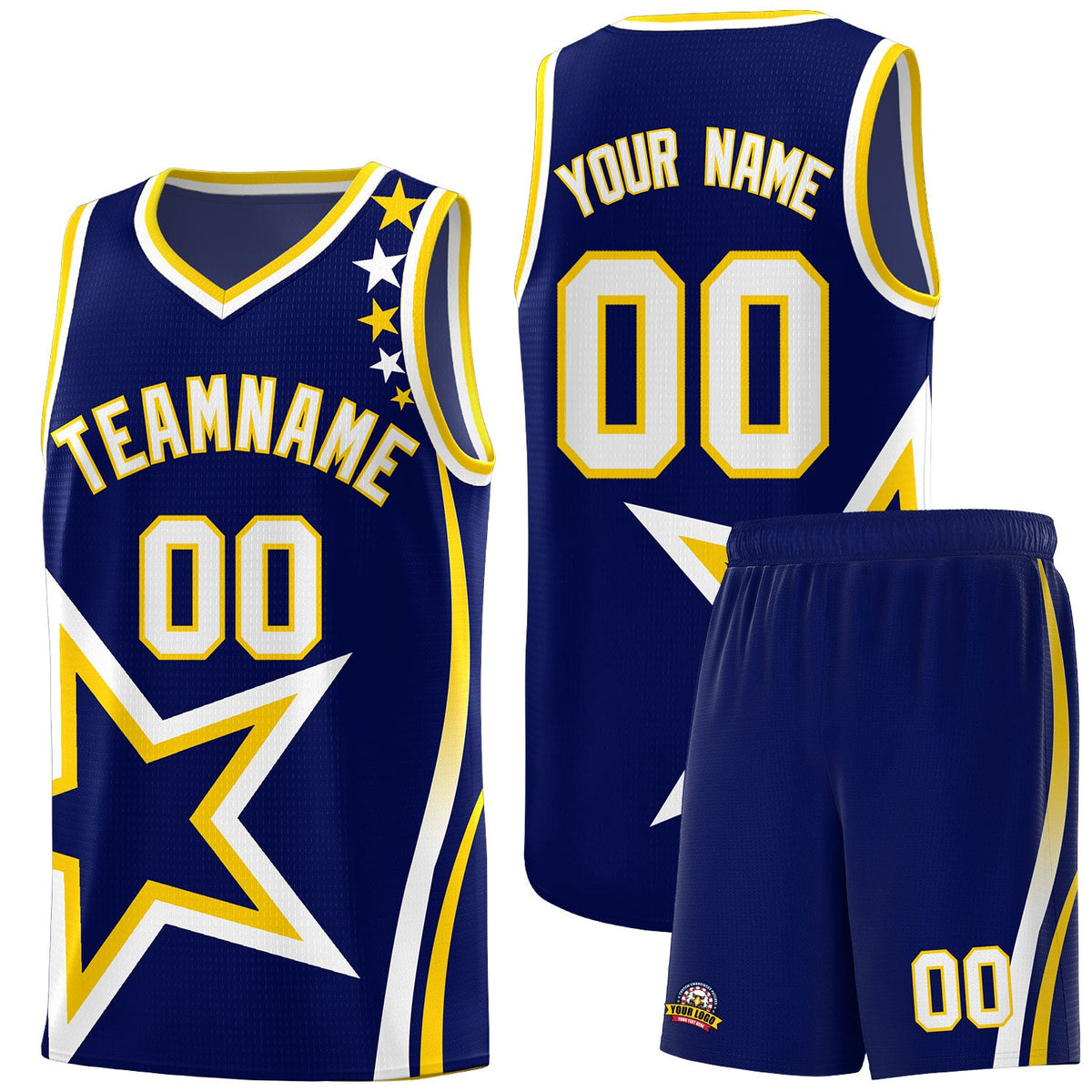 Custom Navy Shoulder Stars Graffiti Pattern Sets Basketball Jersey