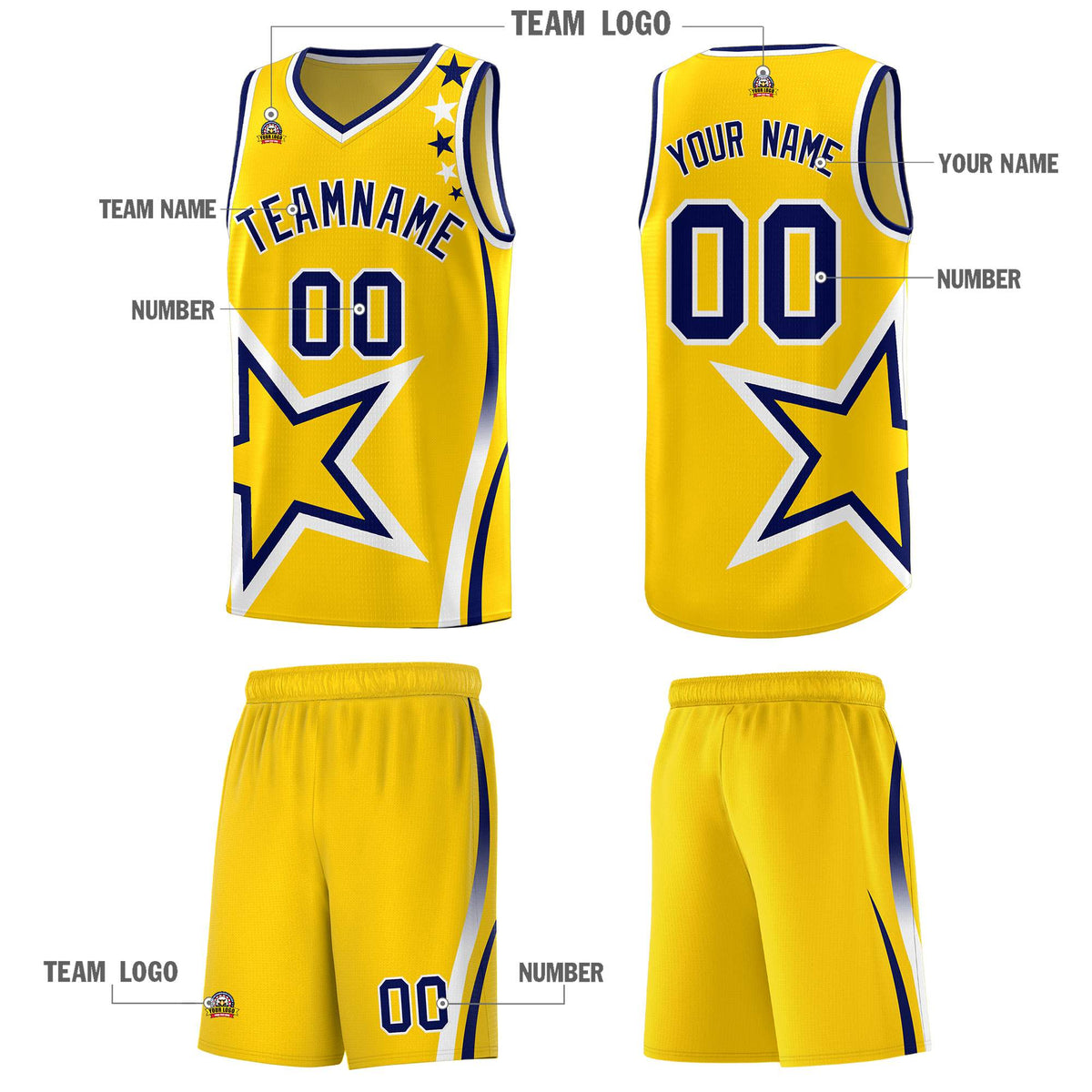 Custom Gold Shoulder Stars Graffiti Pattern Sets Basketball Jersey