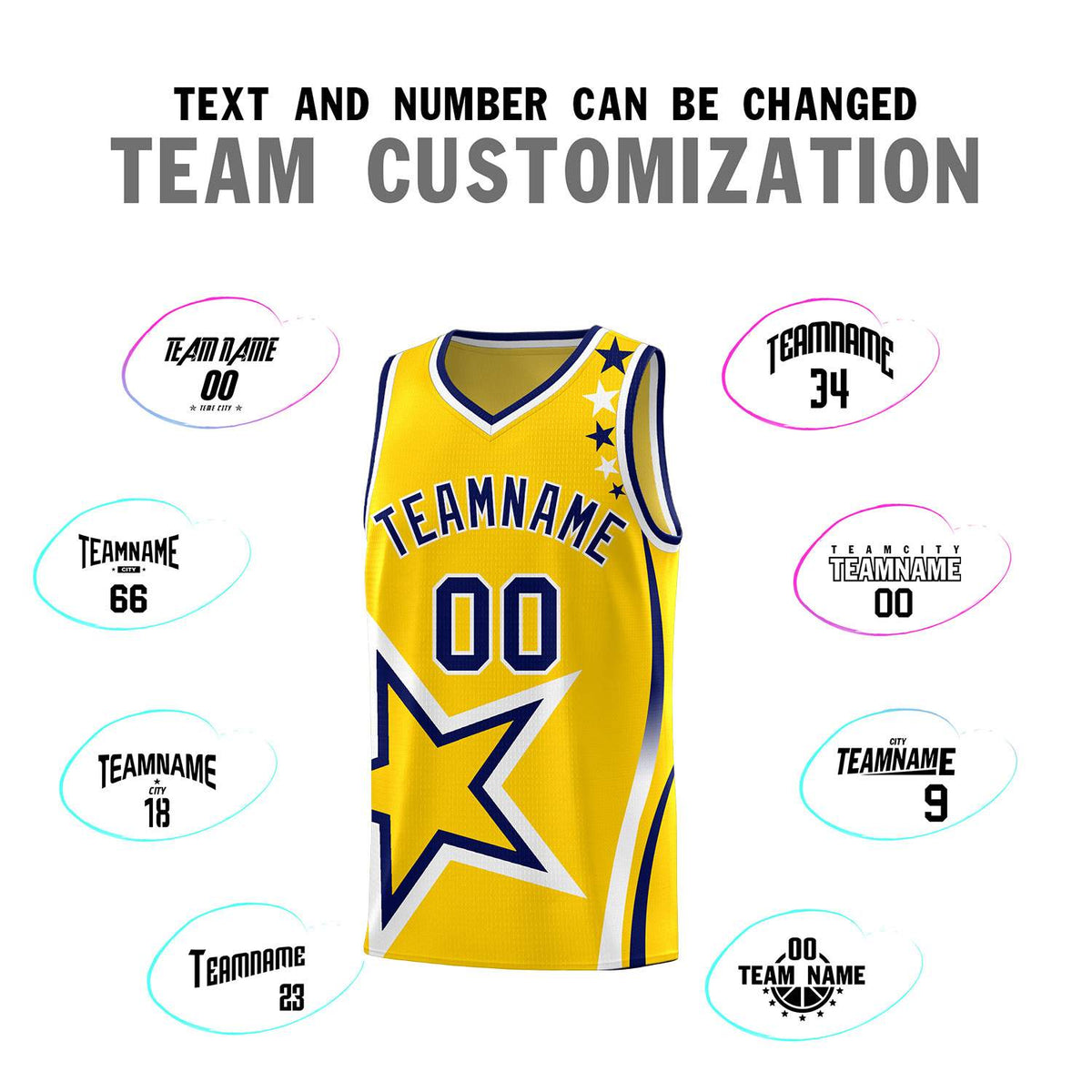 Custom Gold Shoulder Stars Graffiti Pattern Sets Basketball Jersey