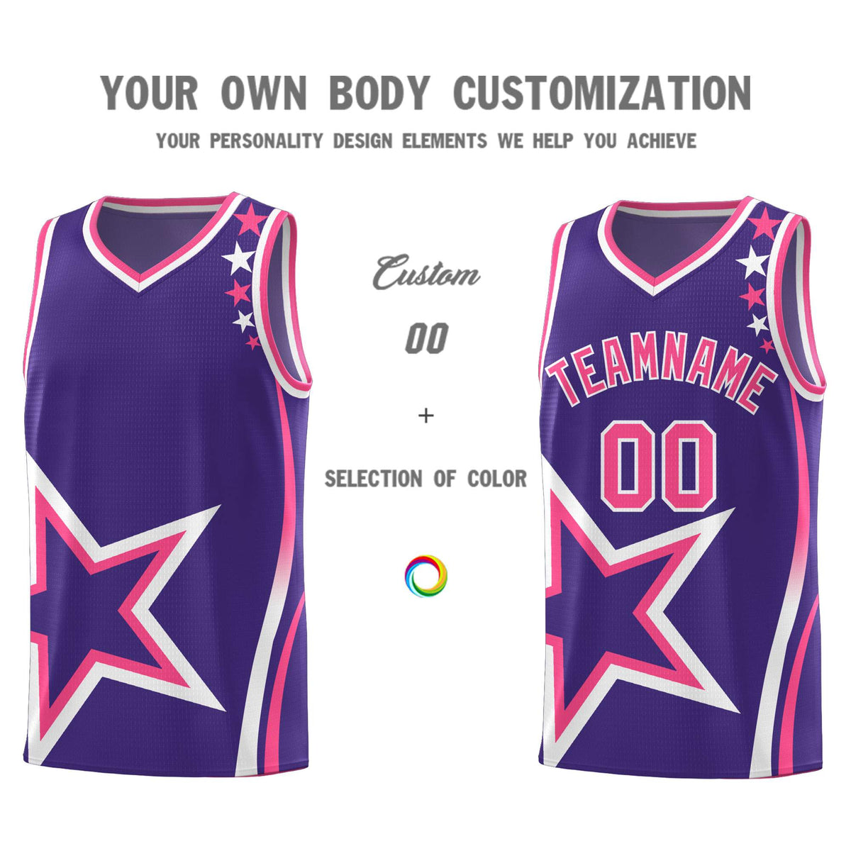 Custom Purple Shoulder Stars Graffiti Pattern Sets Basketball Jersey