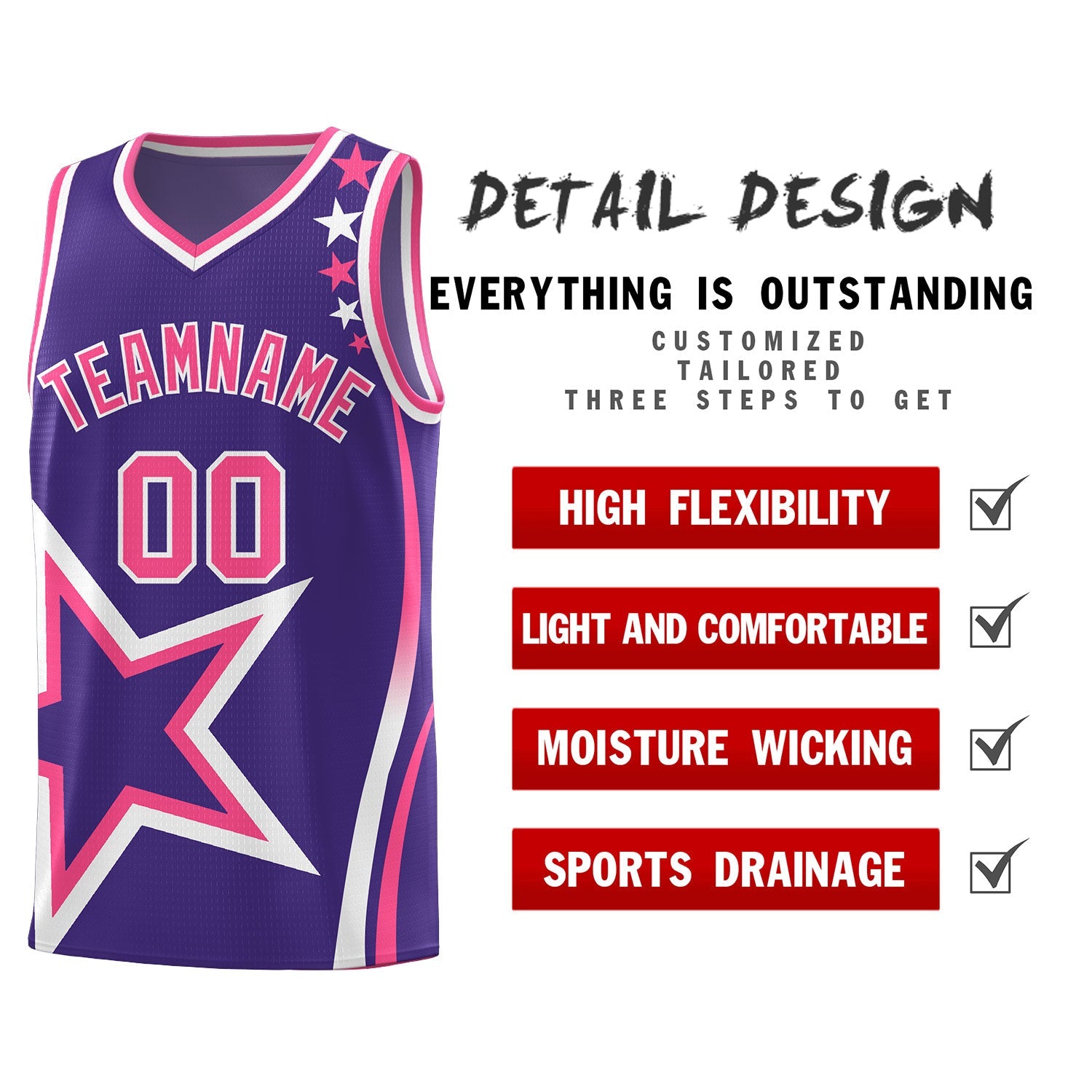 Custom Purple Shoulder Stars Graffiti Pattern Sets Basketball Jersey
