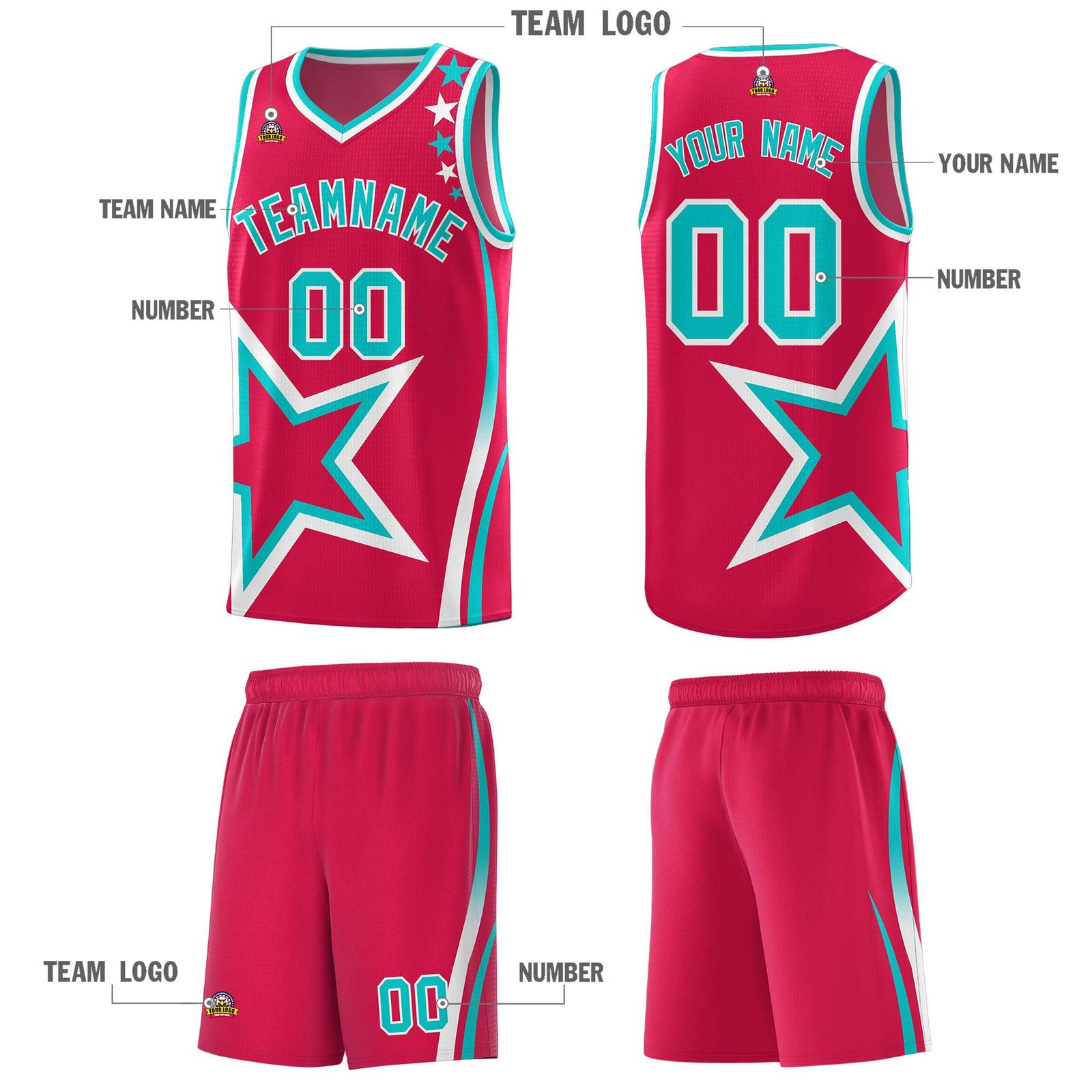Custom Red Shoulder Stars Graffiti Pattern Sets Basketball Jersey