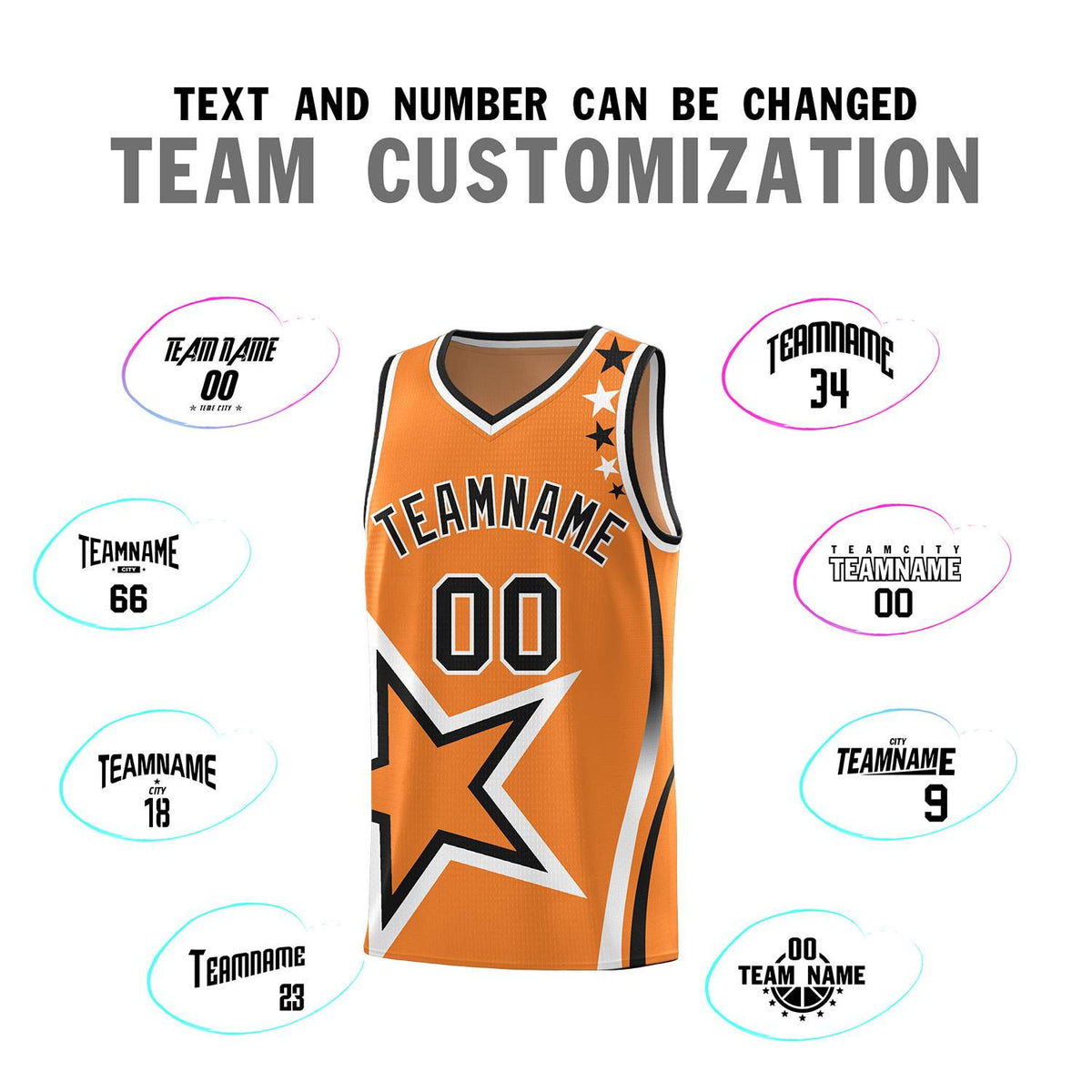 Custom Gold Orange Shoulder Stars Graffiti Pattern Sets Basketball Jersey