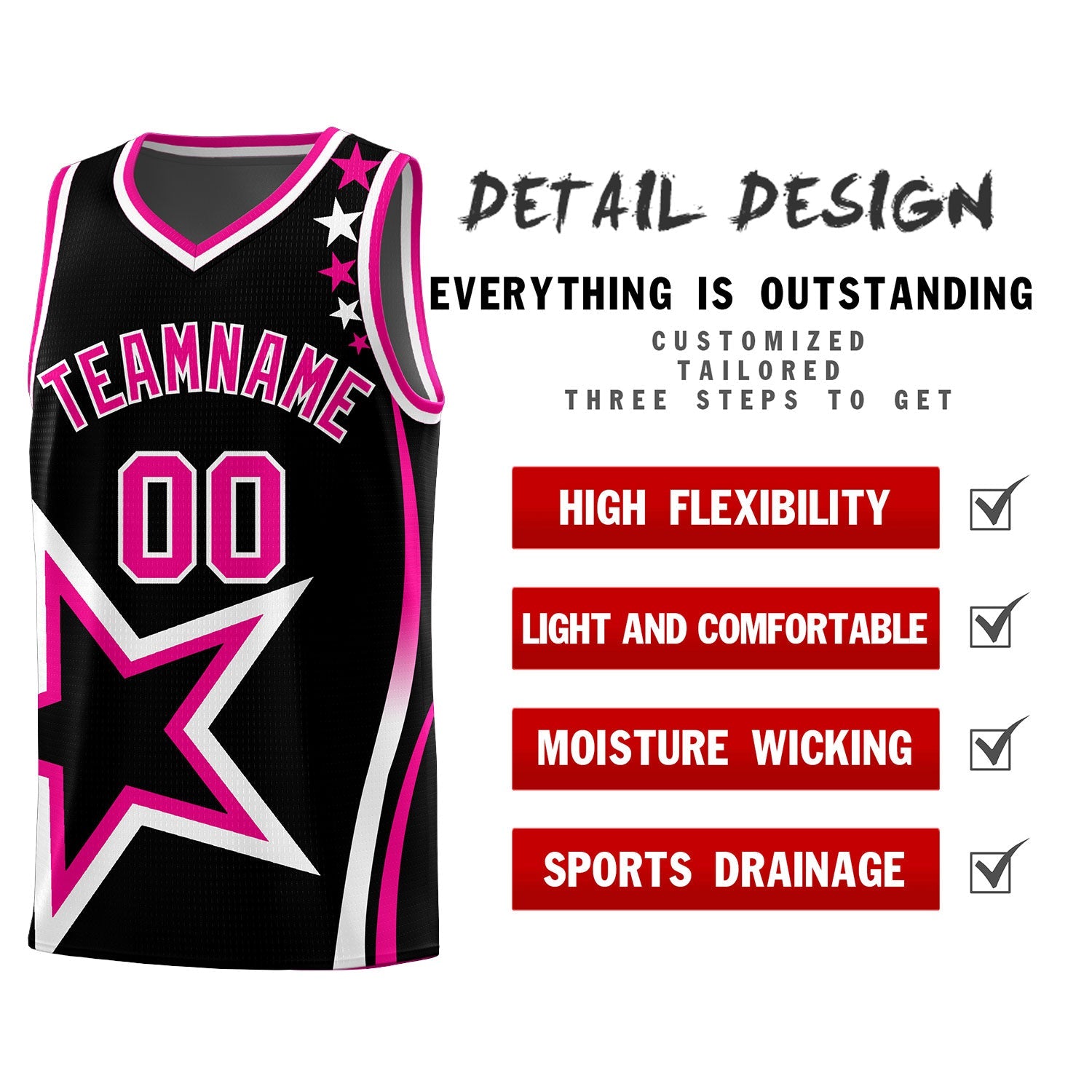 Custom Black Shoulder Stars Graffiti Pattern Sets Basketball Jersey