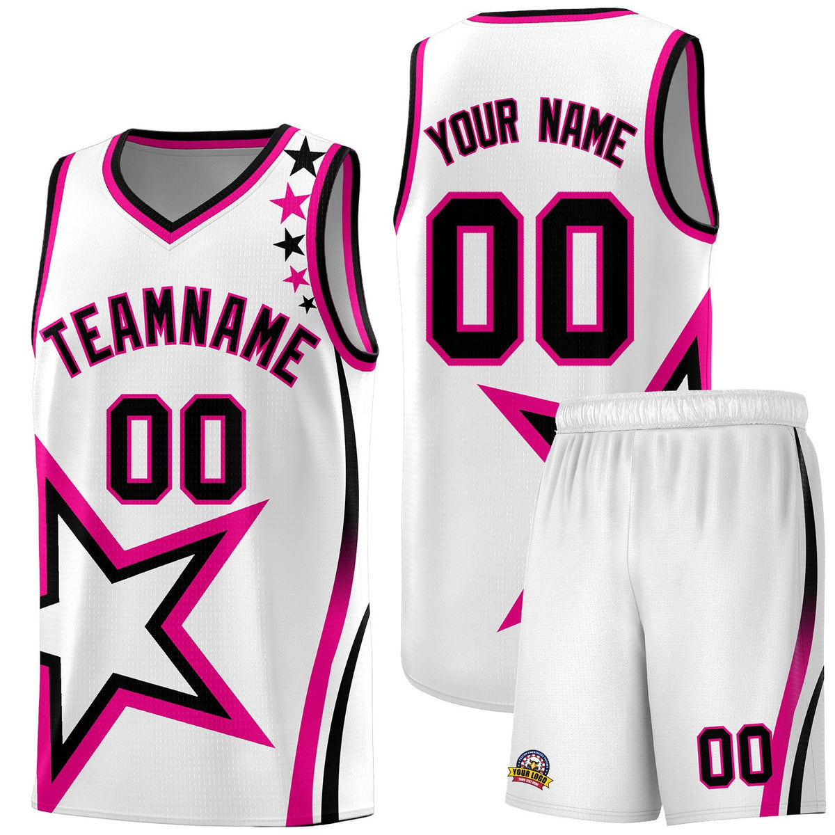 Custom White Shoulder Stars Graffiti Pattern Sets Basketball Jersey