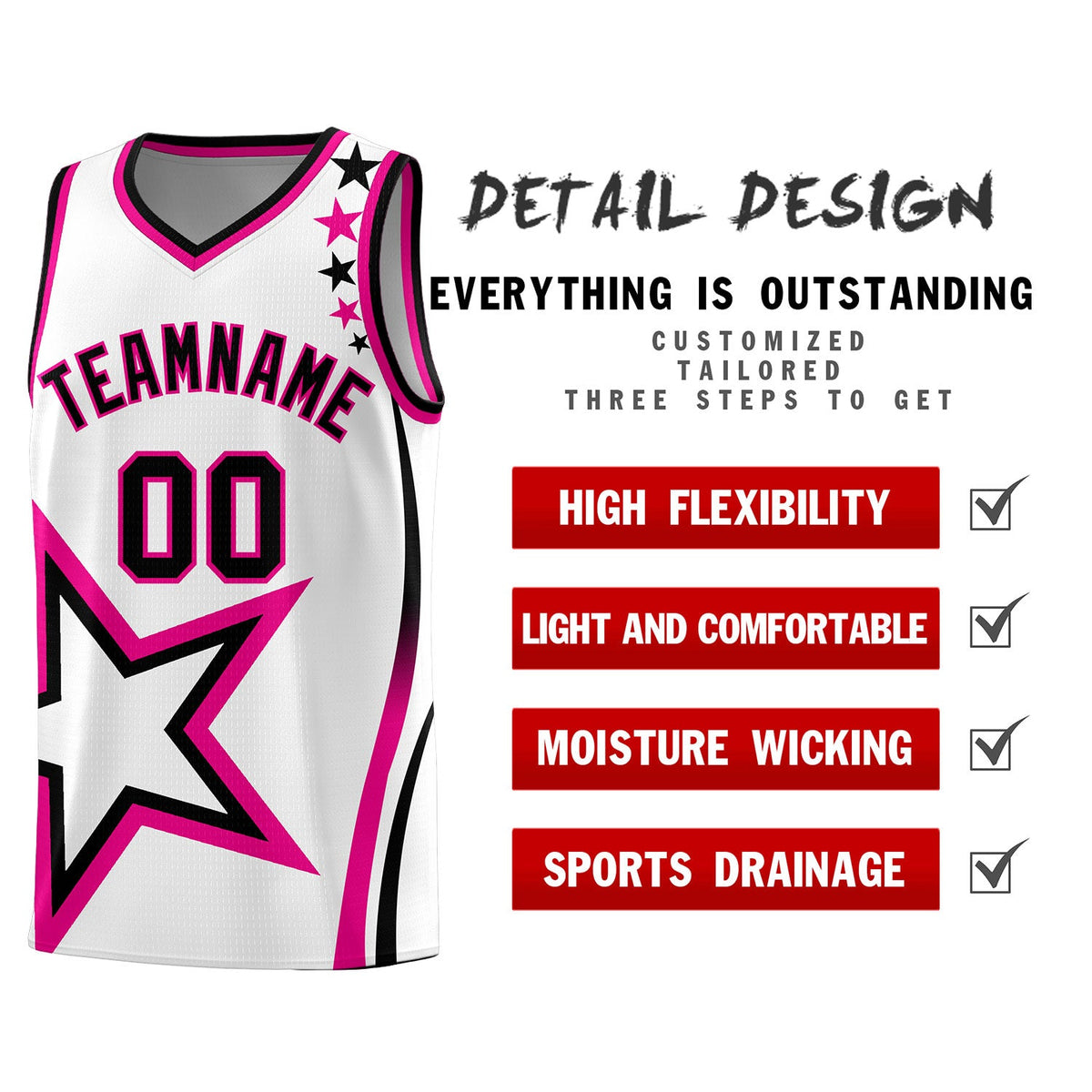 Custom White Shoulder Stars Graffiti Pattern Sets Basketball Jersey