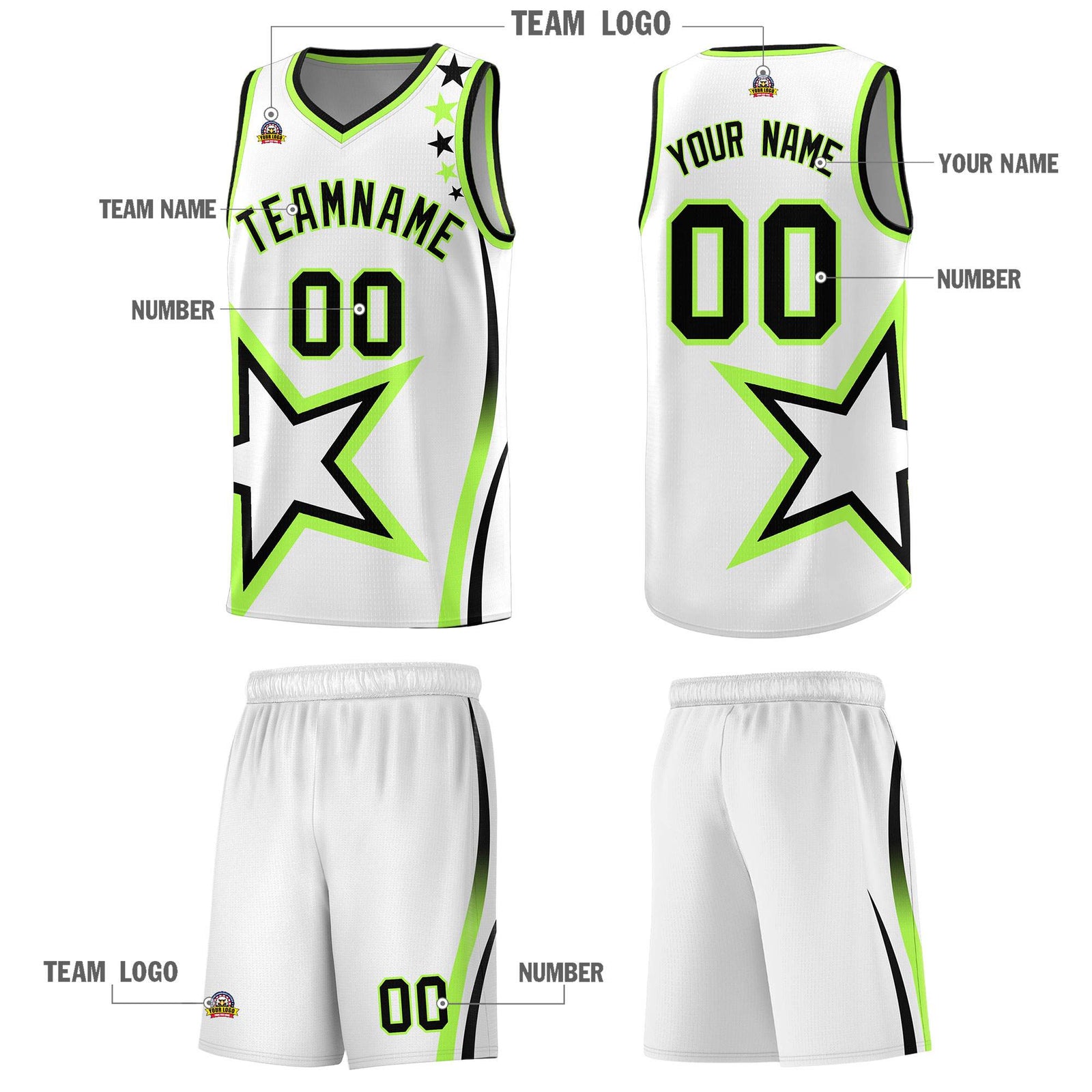 Custom White Shoulder Stars Graffiti Pattern Sets Basketball Jersey