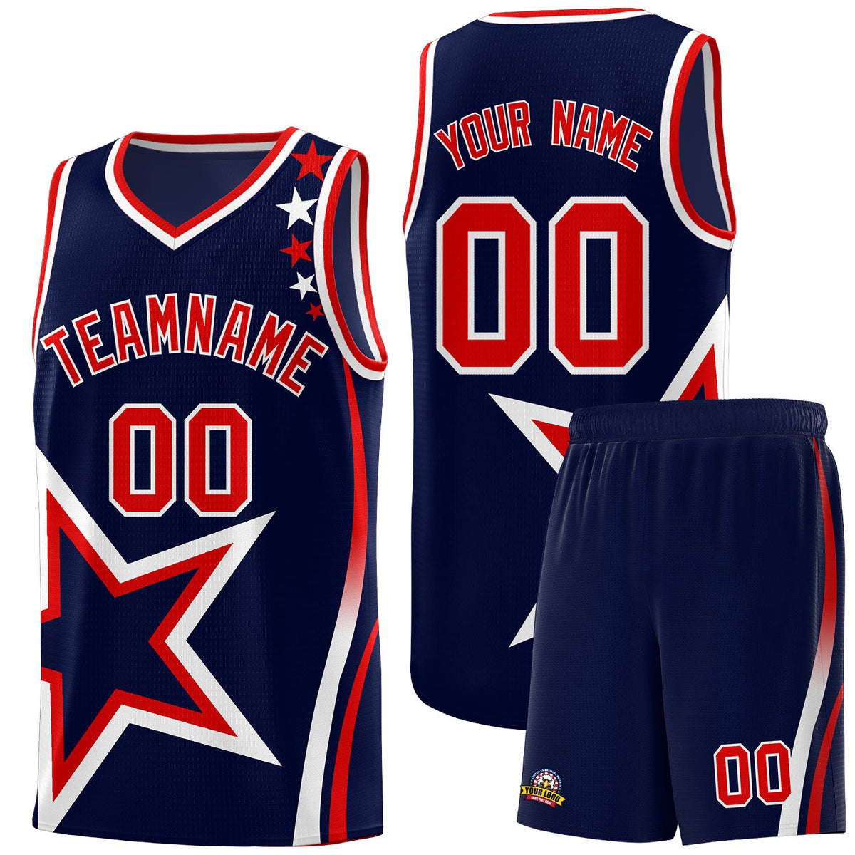 Custom Navy Shoulder Stars Graffiti Pattern Sets Basketball Jersey
