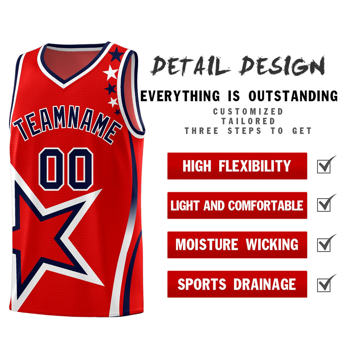 Custom Red Shoulder Stars Graffiti Pattern Sets Basketball Jersey