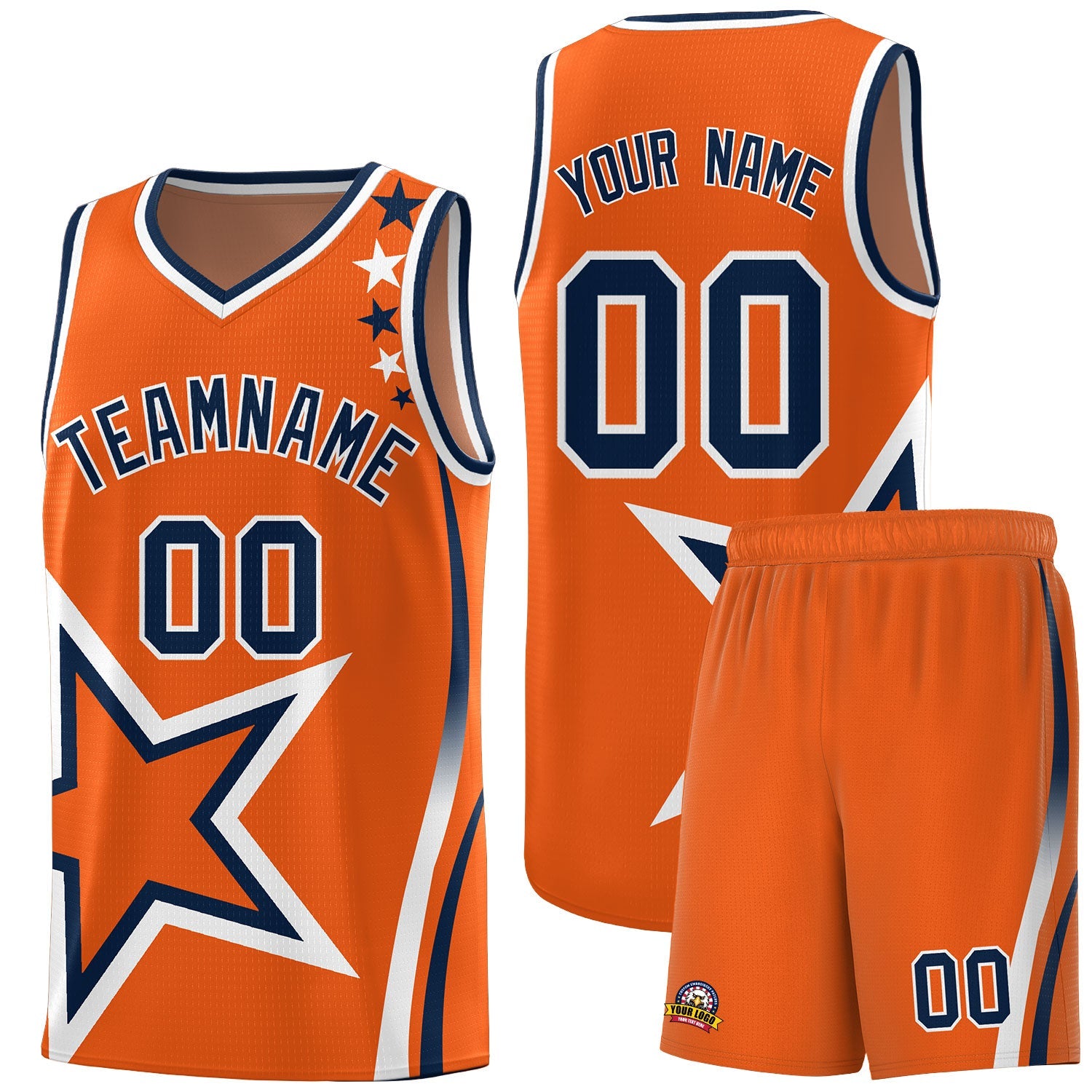 Custom Gold Orange Shoulder Stars Graffiti Pattern Sets Basketball Jersey