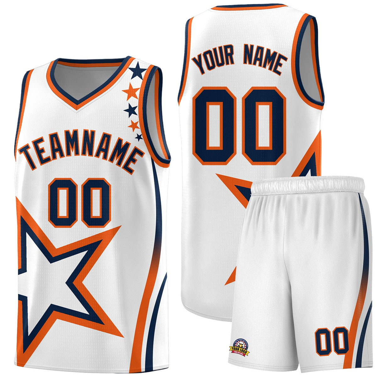 Custom White Shoulder Stars Graffiti Pattern Sets Basketball Jersey
