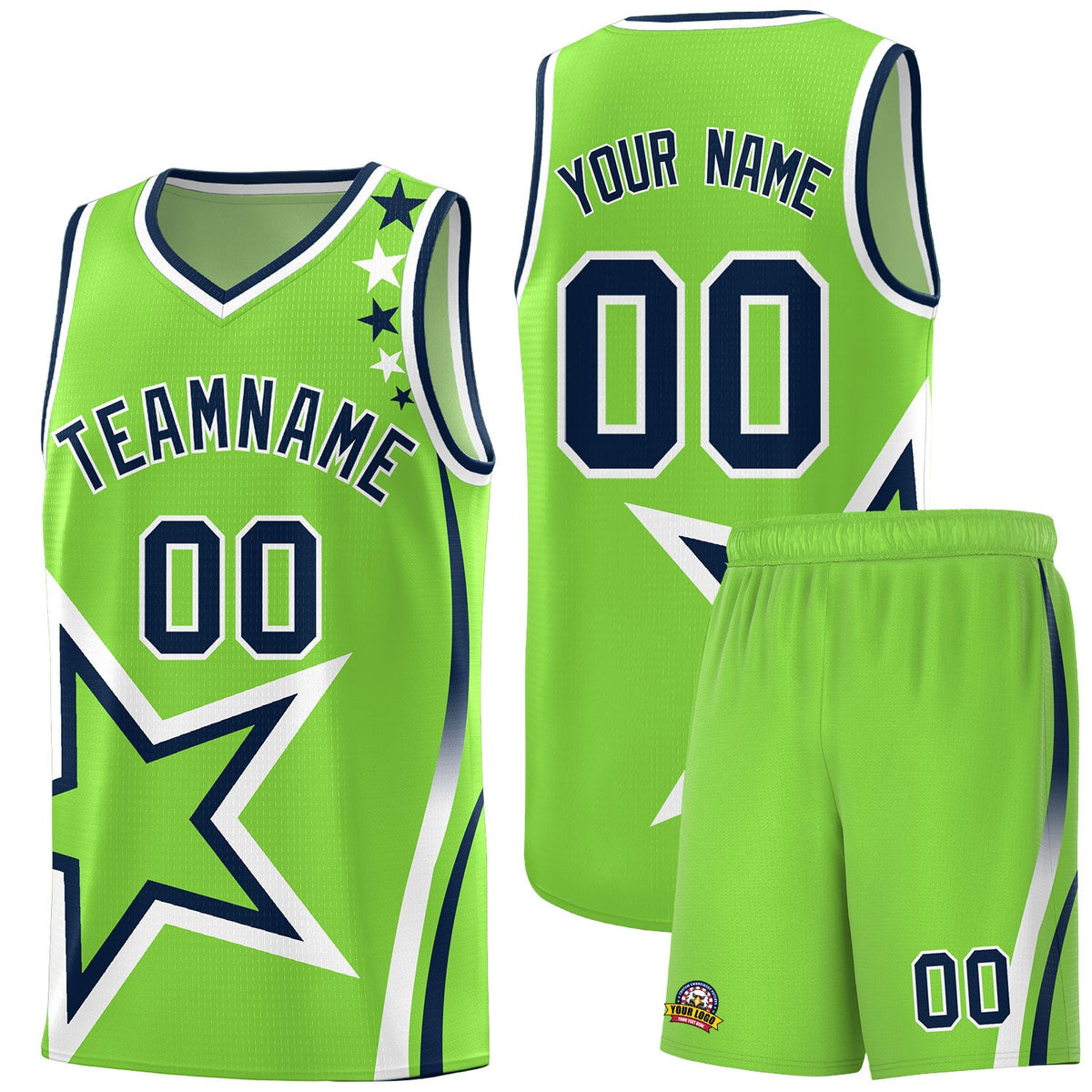 Custom Neon Green Shoulder Stars Graffiti Pattern Sets Basketball Jersey
