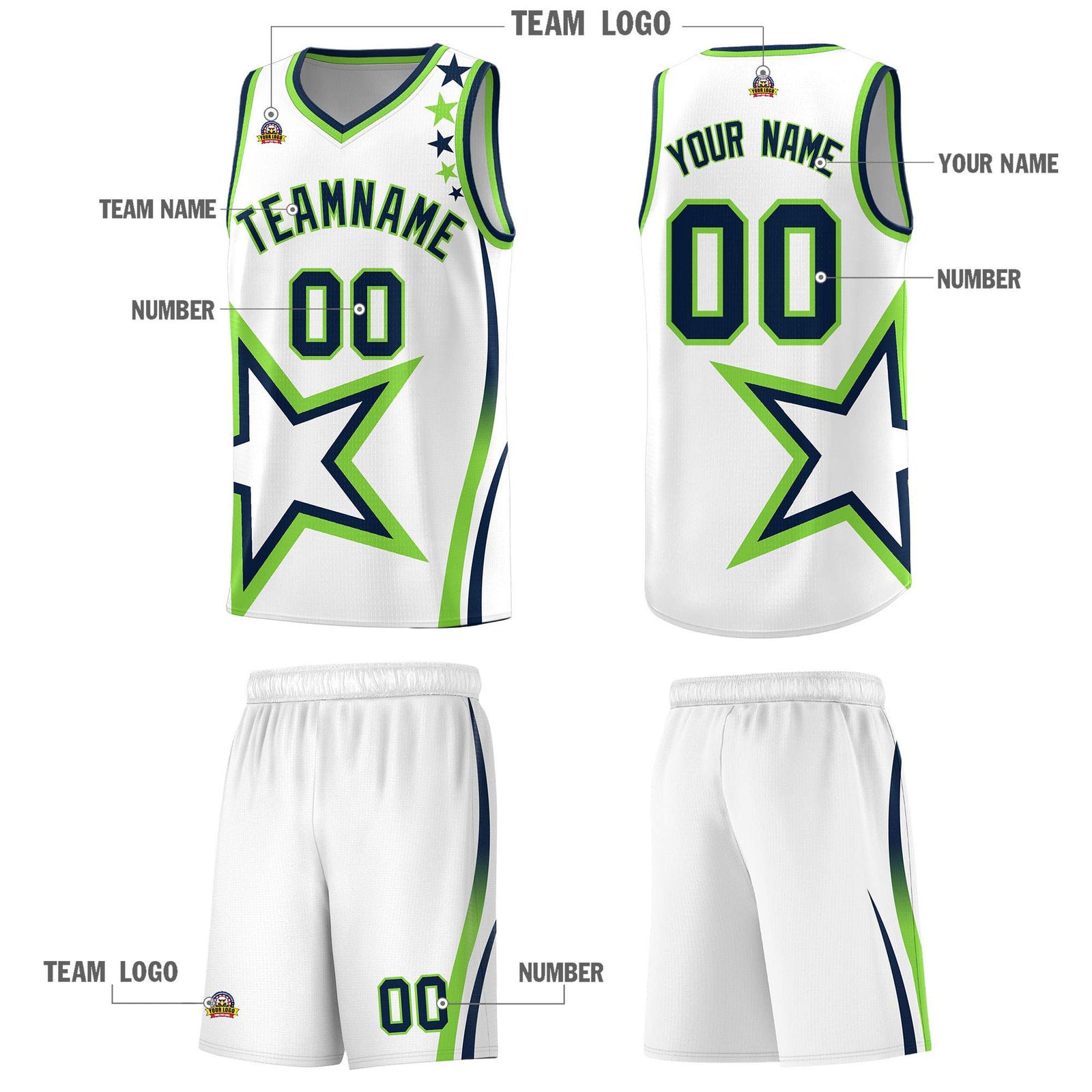 Custom White Shoulder Stars Graffiti Pattern Sets Basketball Jersey