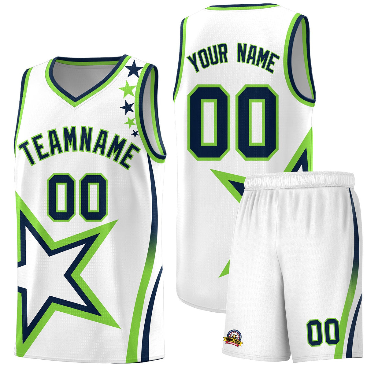 Custom White Shoulder Stars Graffiti Pattern Sets Basketball Jersey