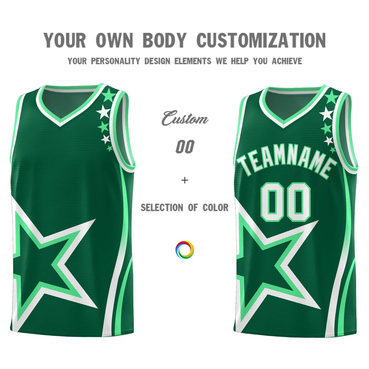 Custom Green Shoulder Stars Graffiti Pattern Sets Basketball Jersey
