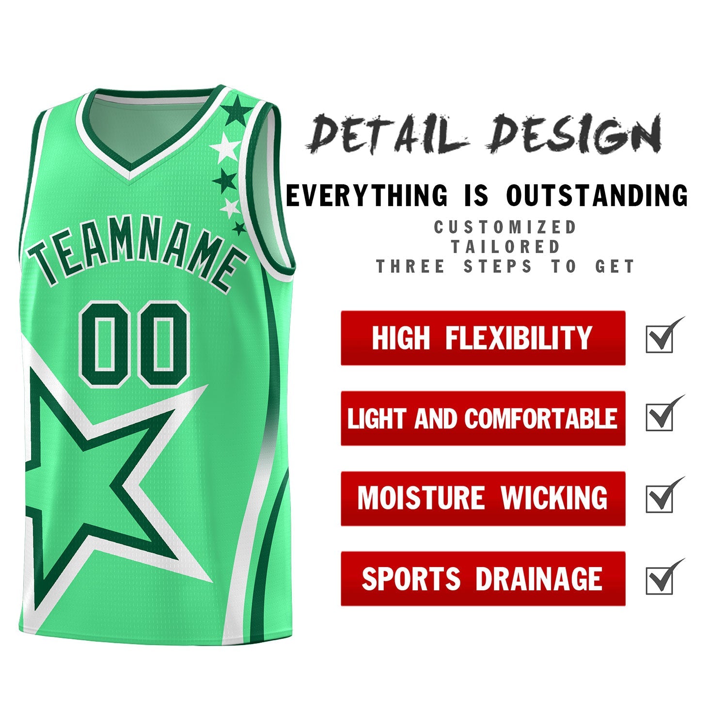 Custom Green Shoulder Stars Graffiti Pattern Sets Basketball Jersey