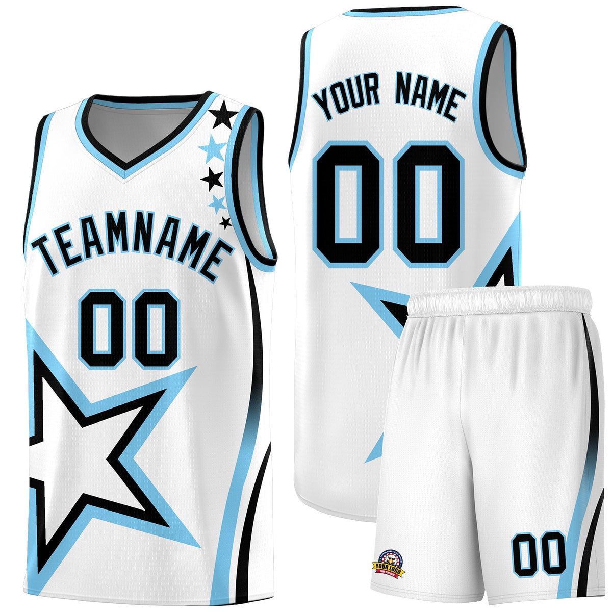 Custom White Shoulder Stars Graffiti Pattern Sets Basketball Jersey