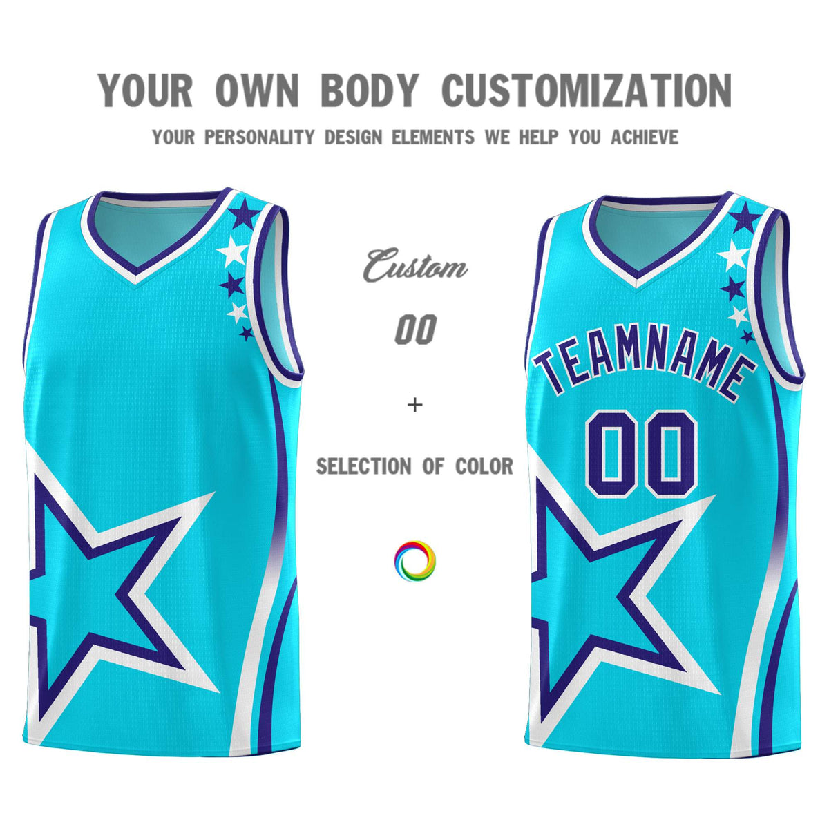 Custom Sky Blue Shoulder Stars Graffiti Pattern Sets Basketball Jersey