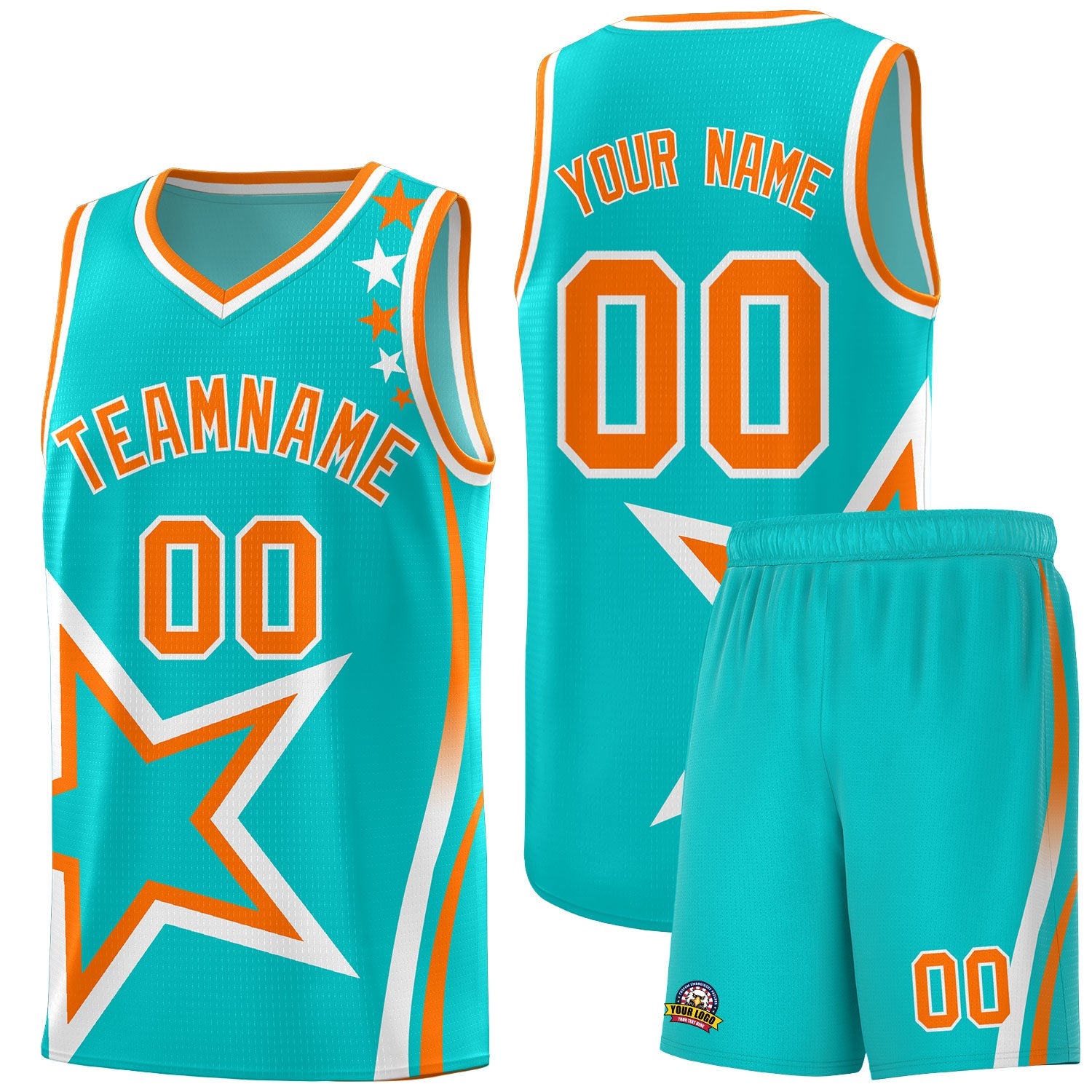 Custom Aqua Shoulder Stars Graffiti Pattern Sets Basketball Jersey