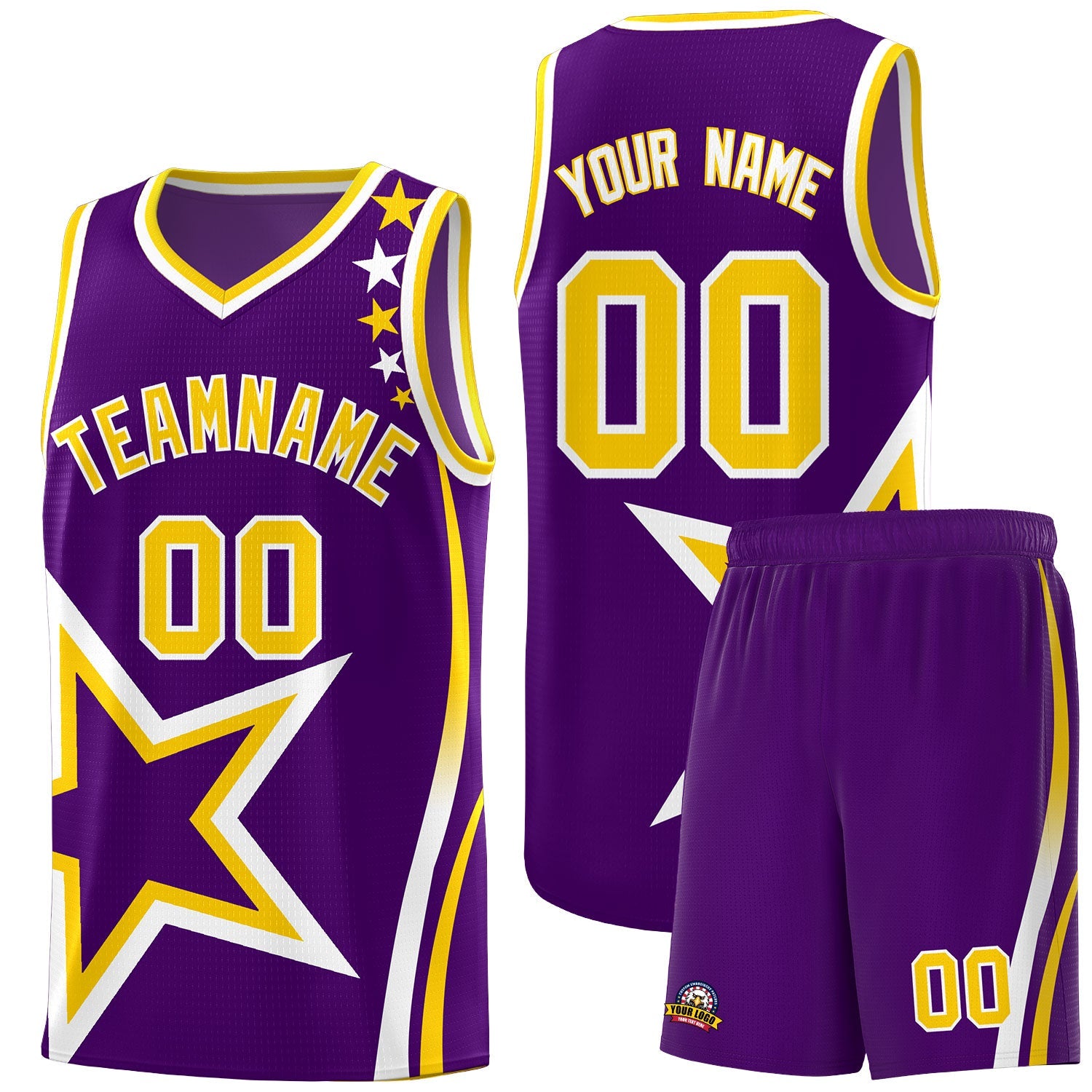 Custom Purple Shoulder Stars Graffiti Pattern Sets Basketball Jersey