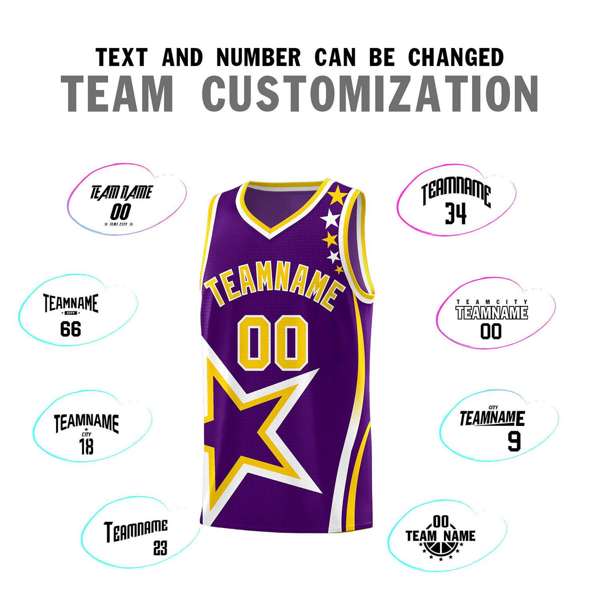 Custom Purple Shoulder Stars Graffiti Pattern Sets Basketball Jersey