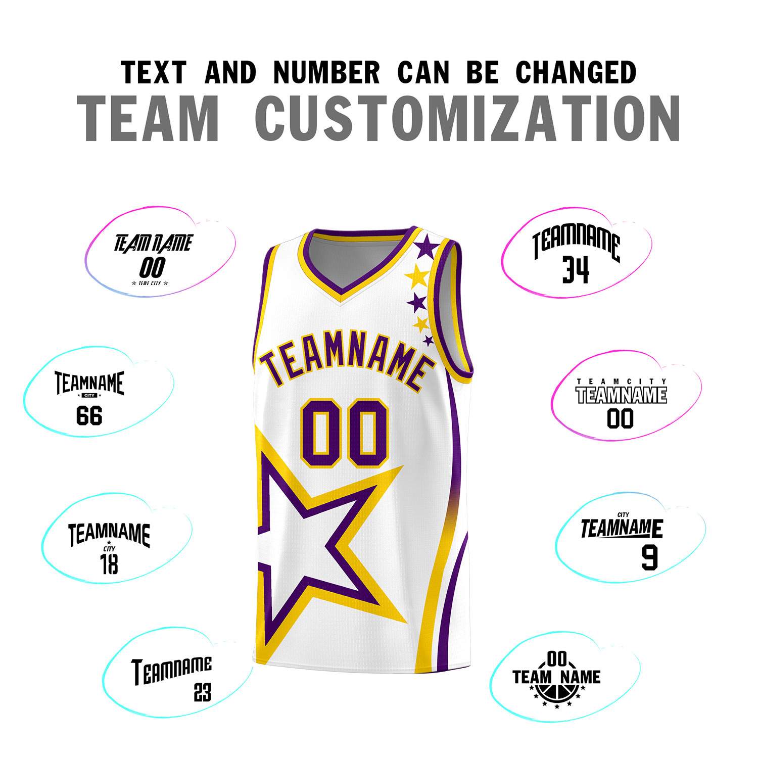 Custom White Shoulder Stars Graffiti Pattern Sets Basketball Jersey