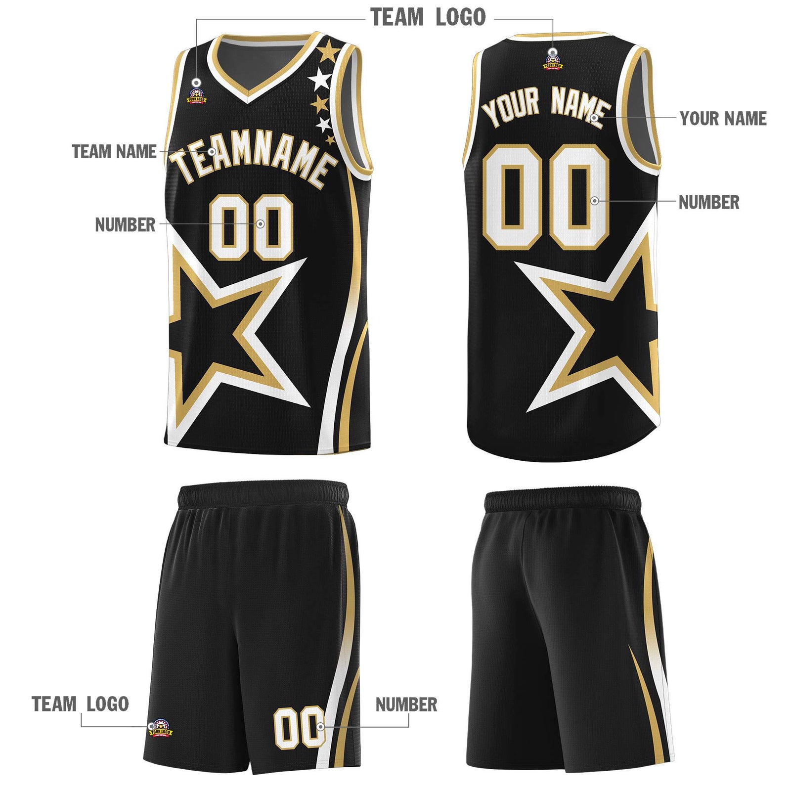 Custom Black Shoulder Stars Graffiti Pattern Sets Basketball Jersey