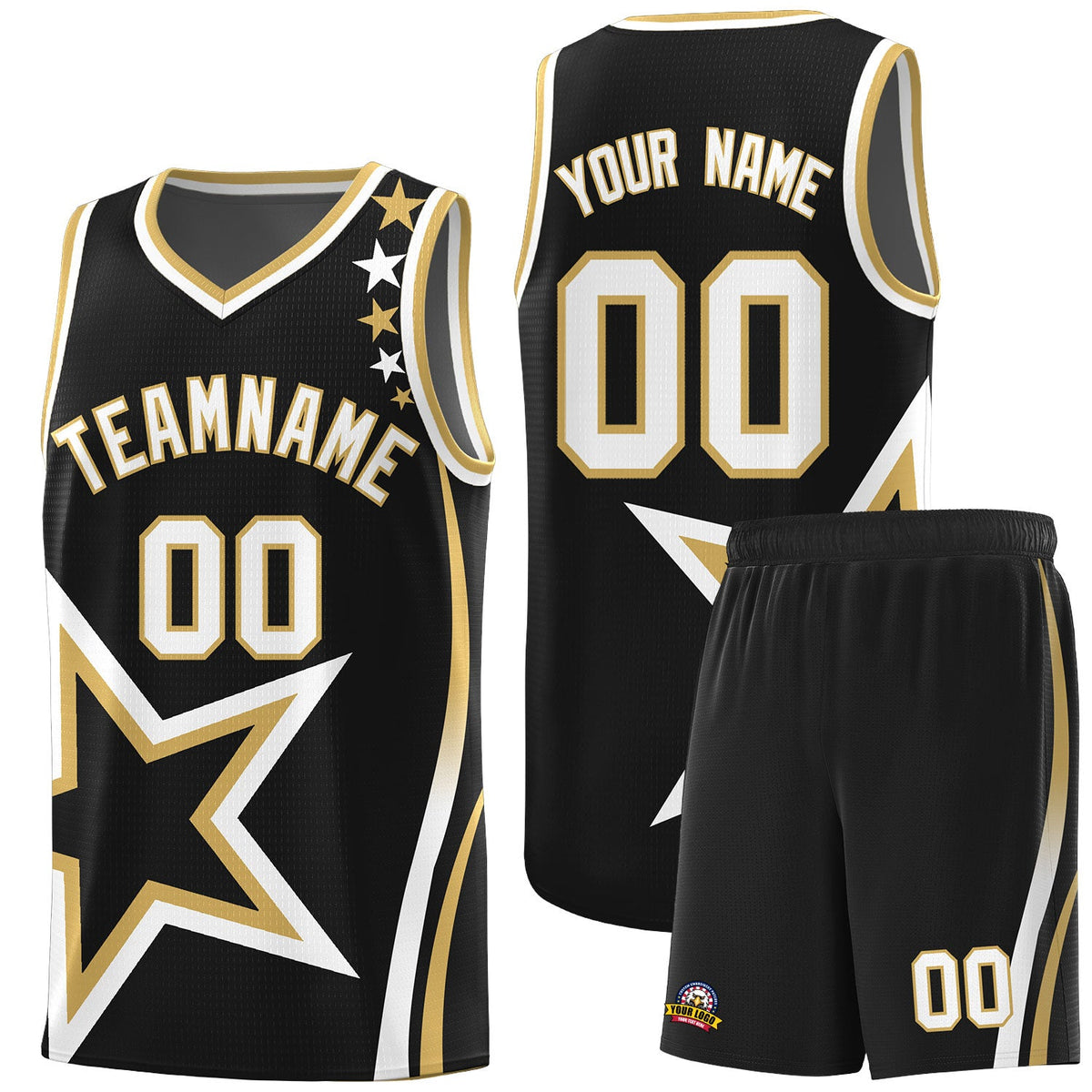 Custom Black Shoulder Stars Graffiti Pattern Sets Basketball Jersey