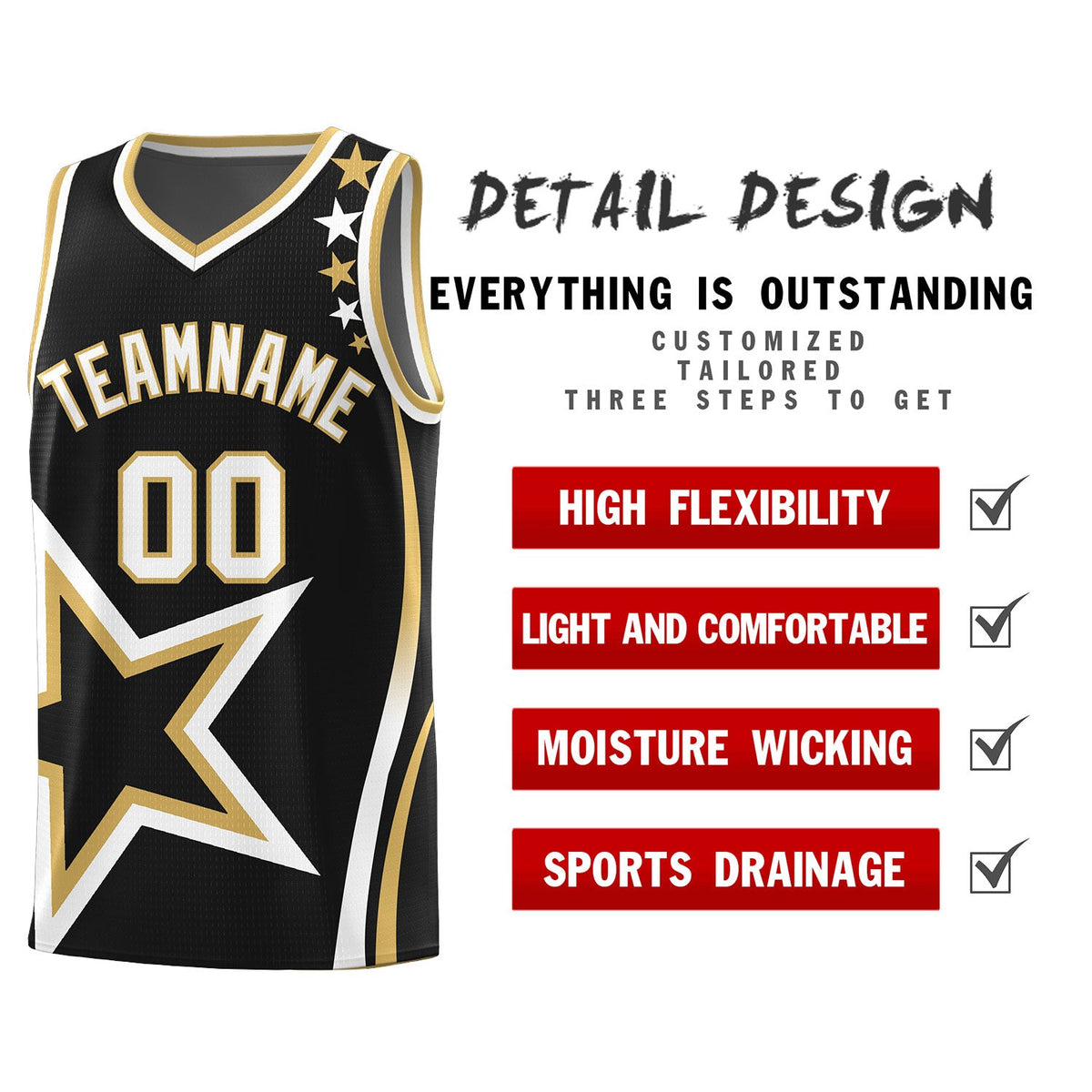 Custom Black Shoulder Stars Graffiti Pattern Sets Basketball Jersey