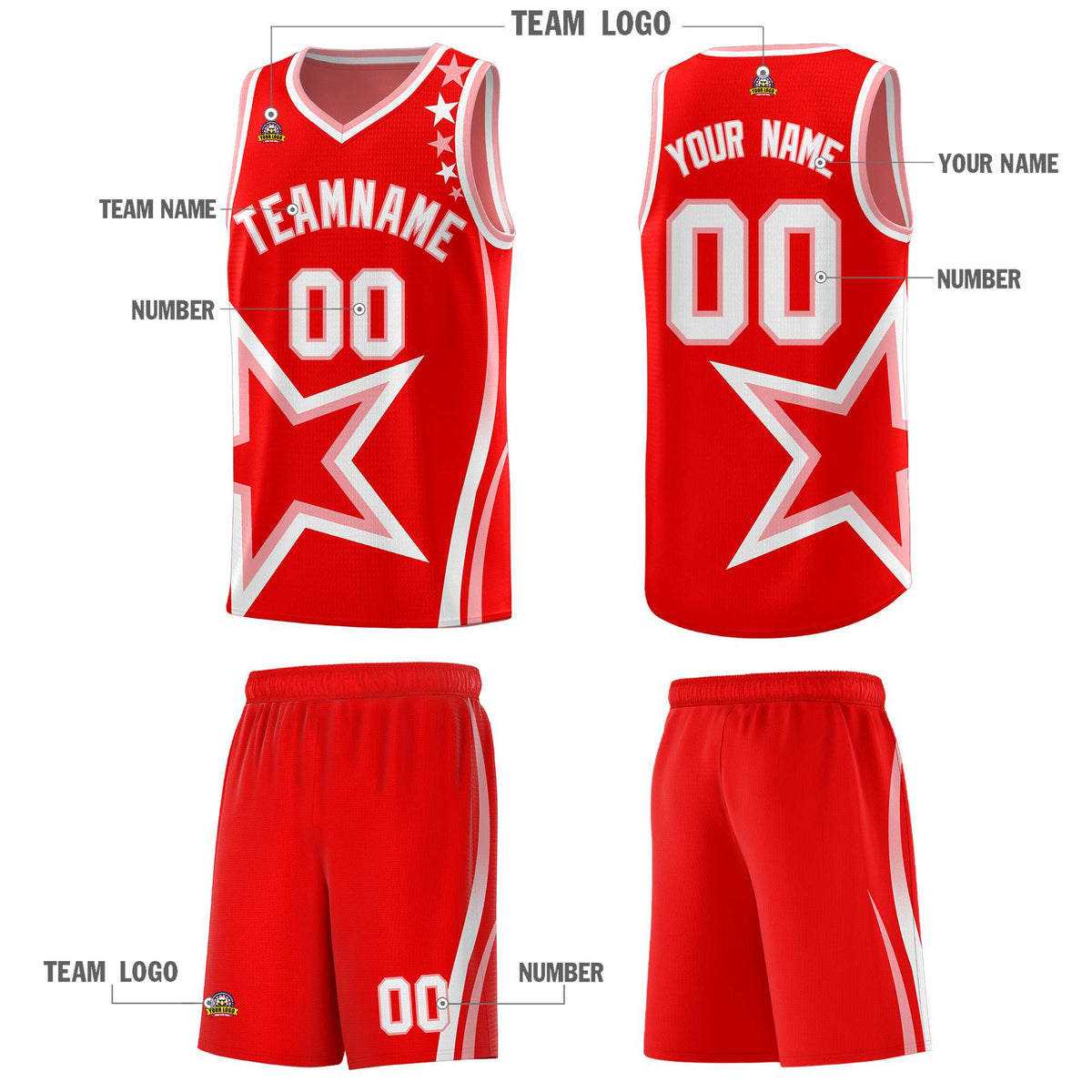 Custom Red Shoulder Stars Graffiti Pattern Sets Basketball Jersey