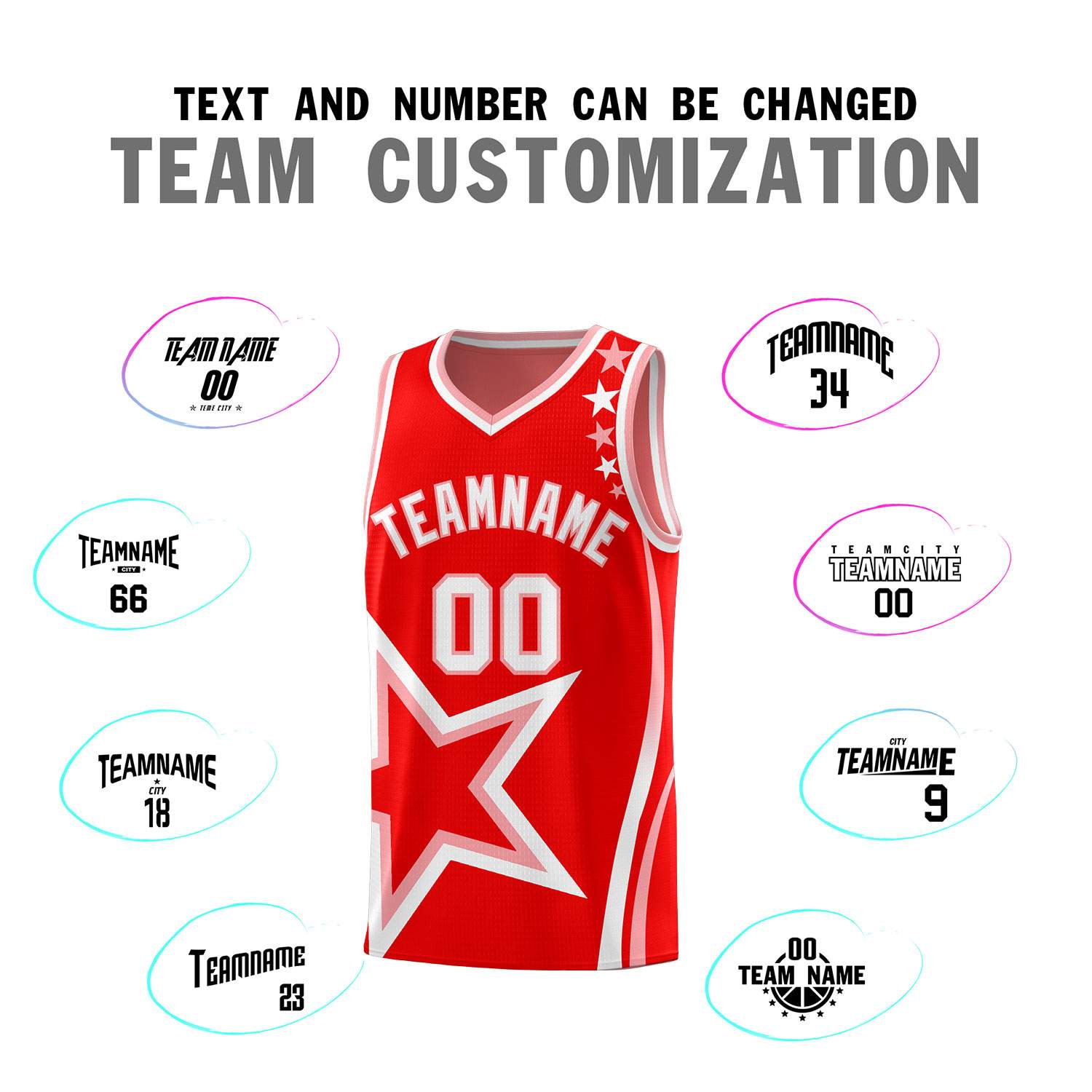Custom Red Shoulder Stars Graffiti Pattern Sets Basketball Jersey