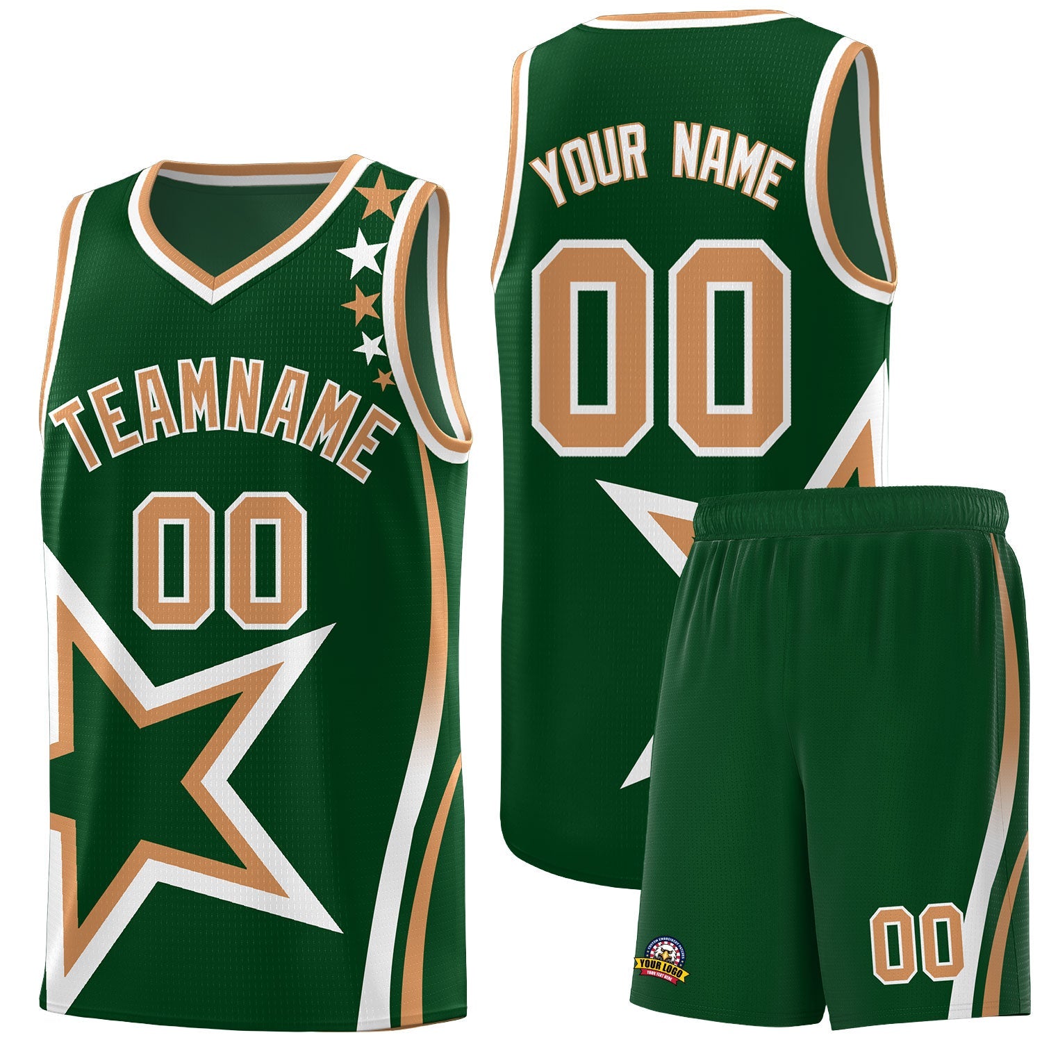 Custom Green Shoulder Stars Graffiti Pattern Sets Basketball Jersey