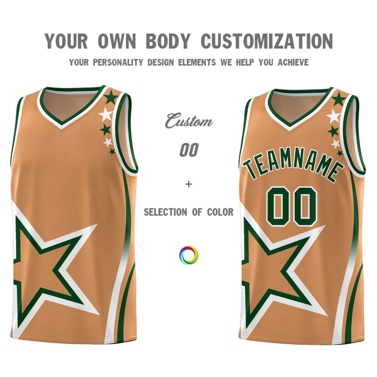 Custom Light Brown Shoulder Stars Graffiti Pattern Sets Basketball Jersey