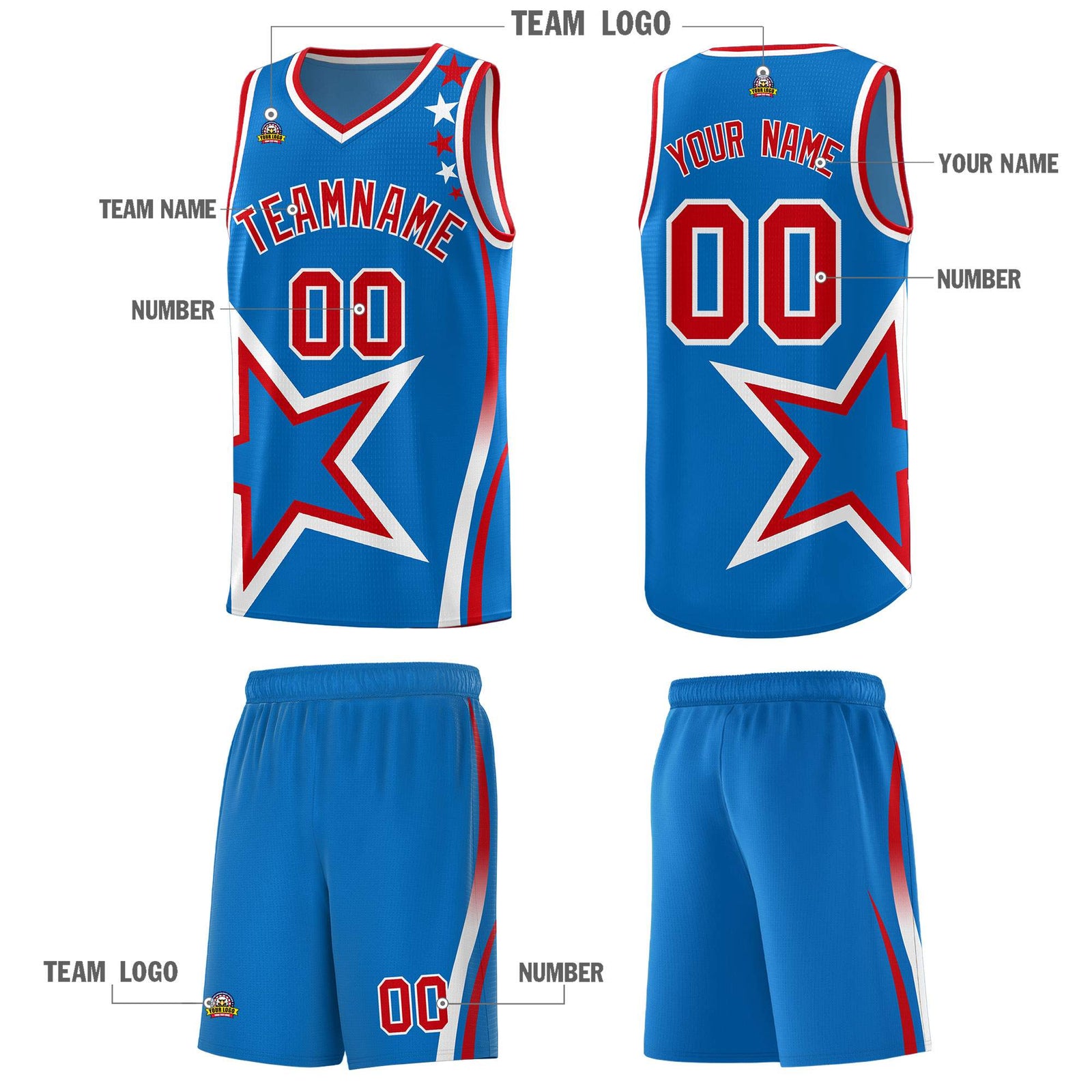 Custom Blue Shoulder Stars Graffiti Pattern Sets Basketball Jersey
