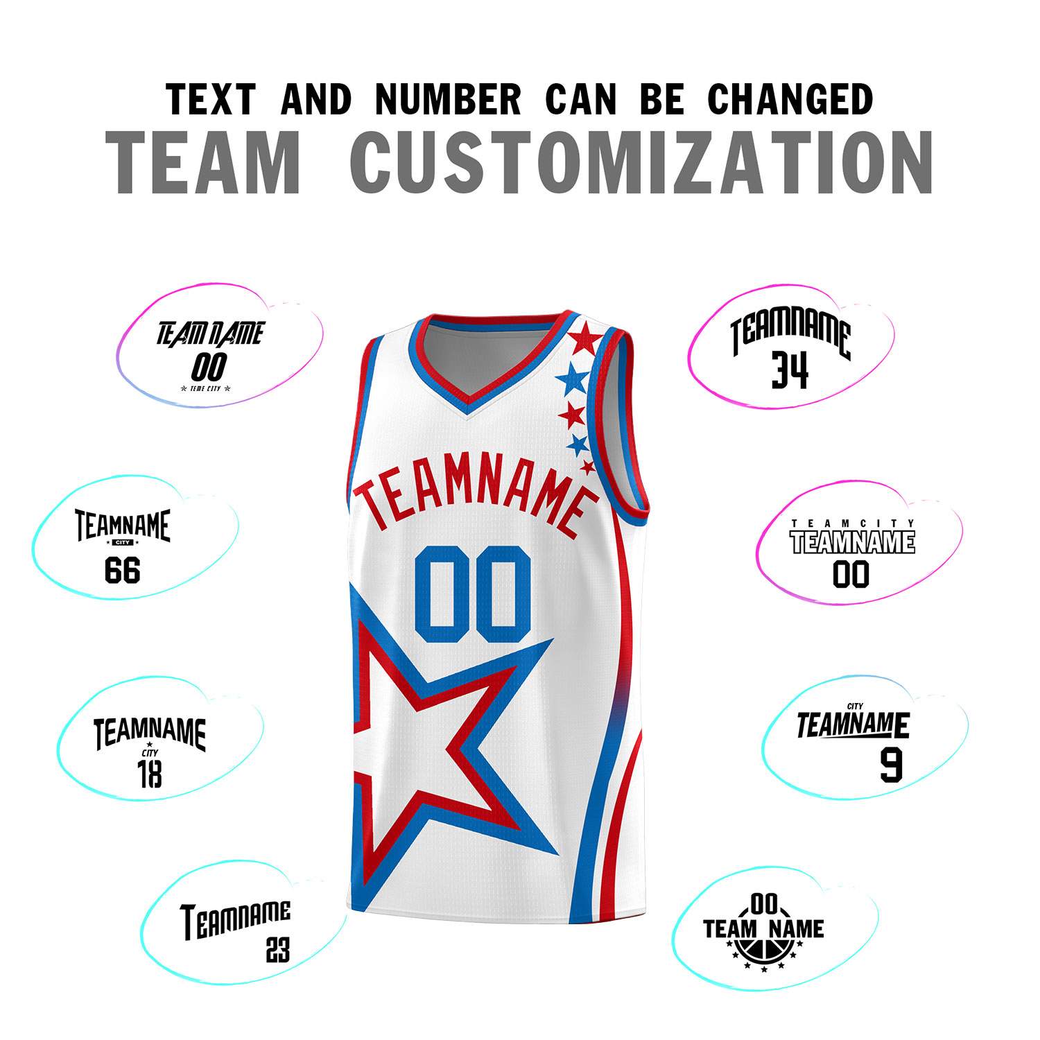 Custom White Shoulder Stars Graffiti Pattern Sets Basketball Jersey