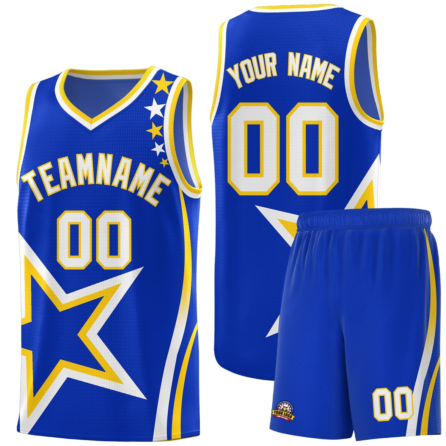 Custom Royal Shoulder Stars Graffiti Pattern Sets Basketball Jersey