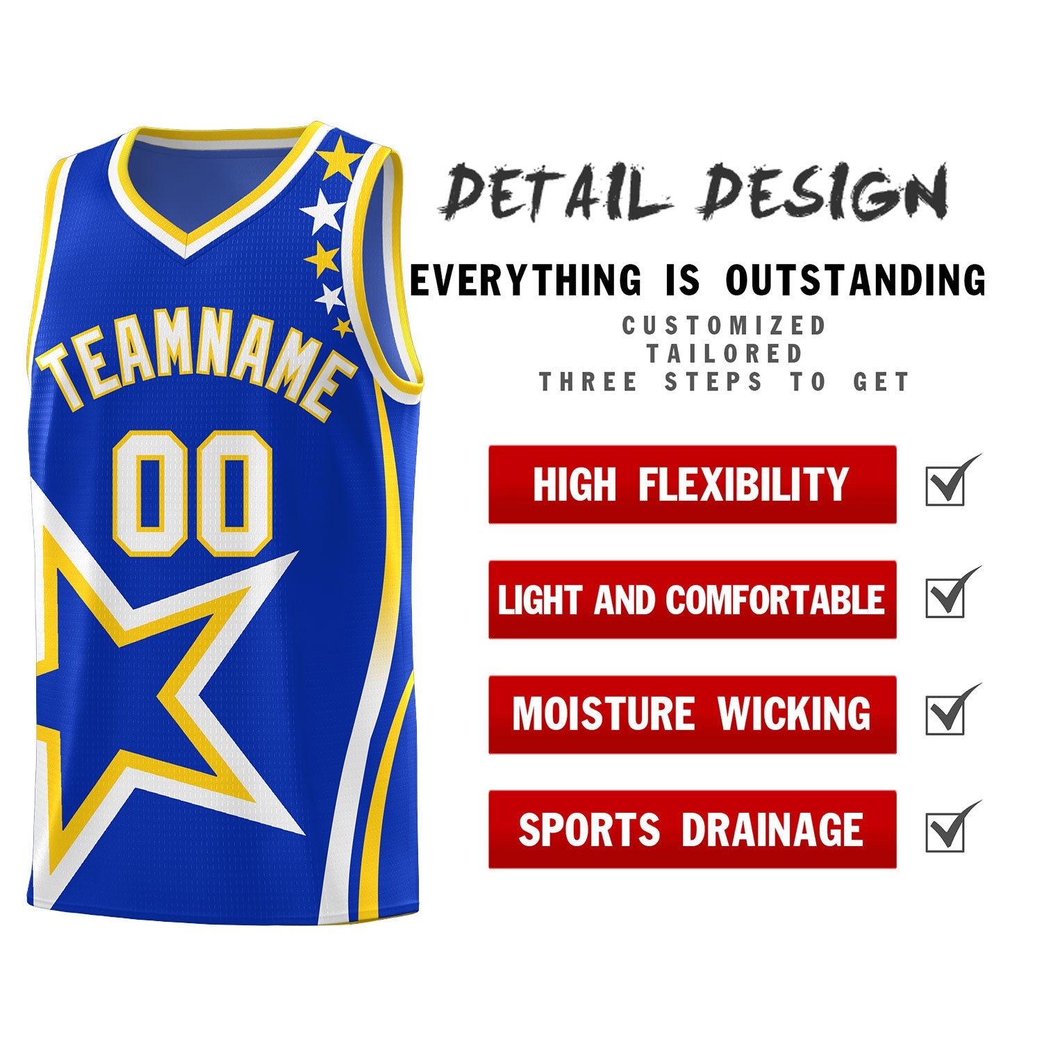 Custom Royal Shoulder Stars Graffiti Pattern Sets Basketball Jersey