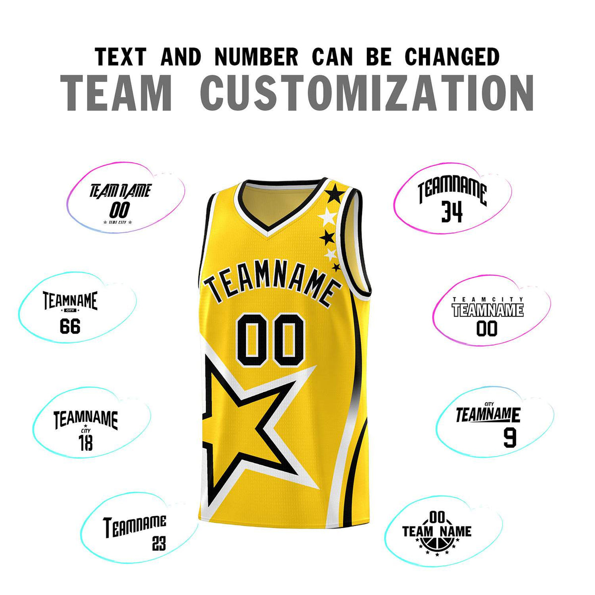 Custom Gold Shoulder Stars Graffiti Pattern Sets Basketball Jersey
