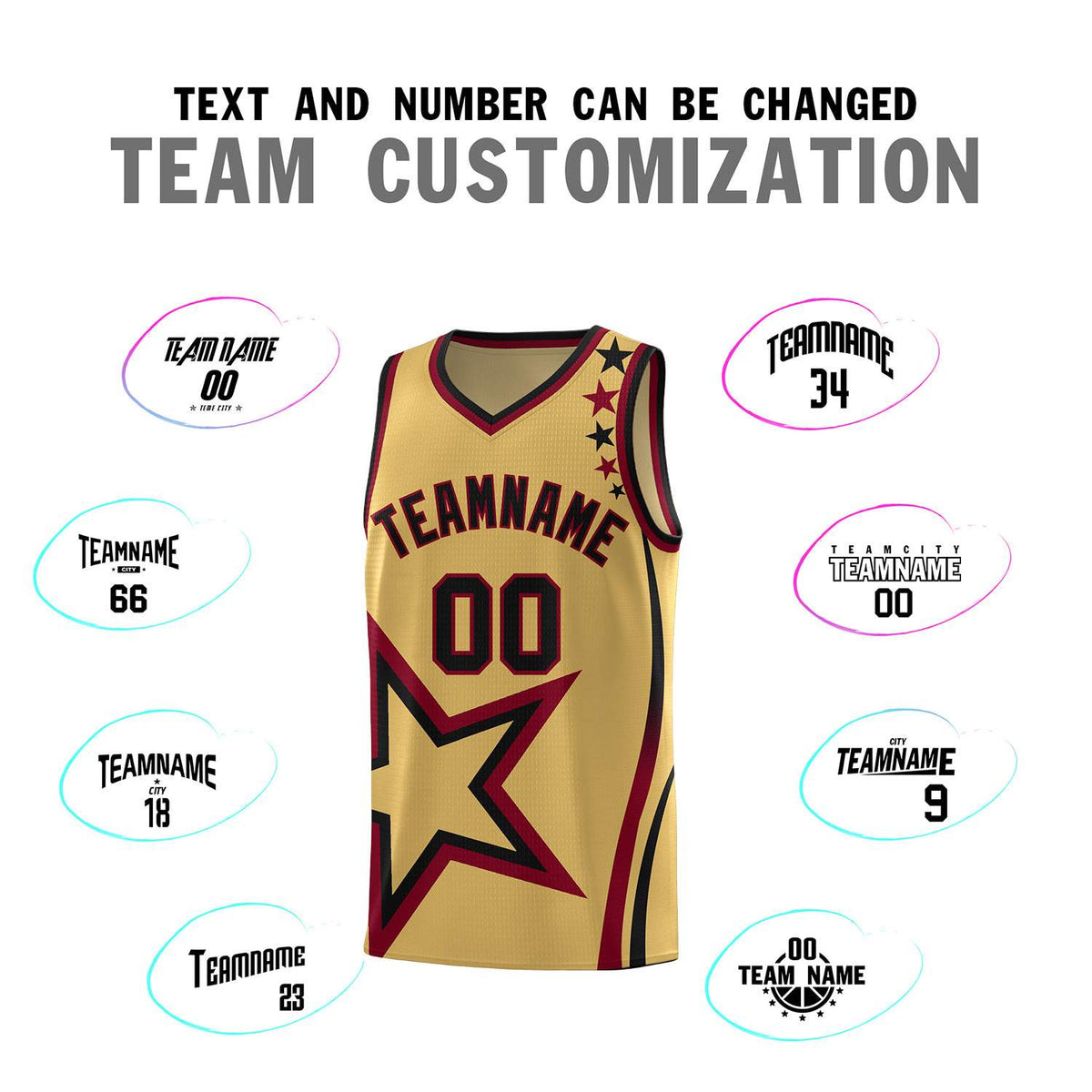 Custom Old Gold Shoulder Stars Graffiti Pattern Sets Basketball Jersey